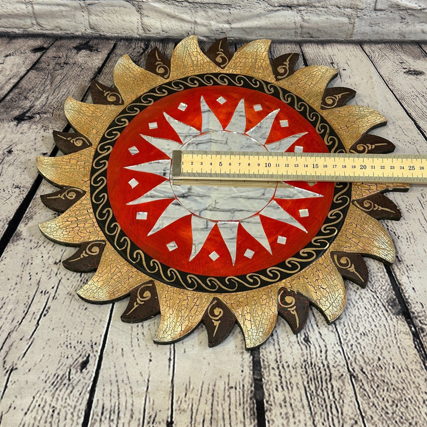 Red Gold Sun Mosaic Tile Wall Mirror 40cm x 40cm 16 Inches Handmade Fairtrade6