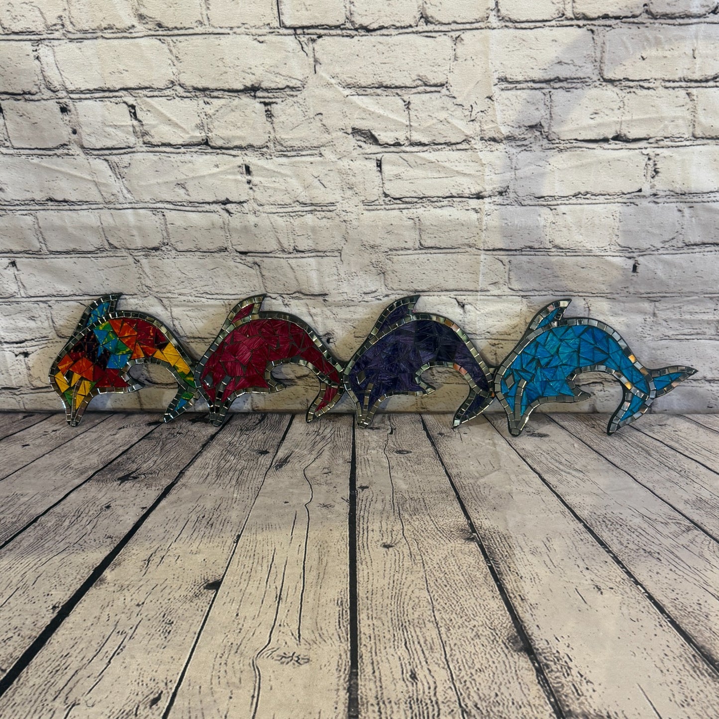 Rainbow Dolphin Fish Mosaic Tile Wall Mirror 20cm x 20cm Handmade New6