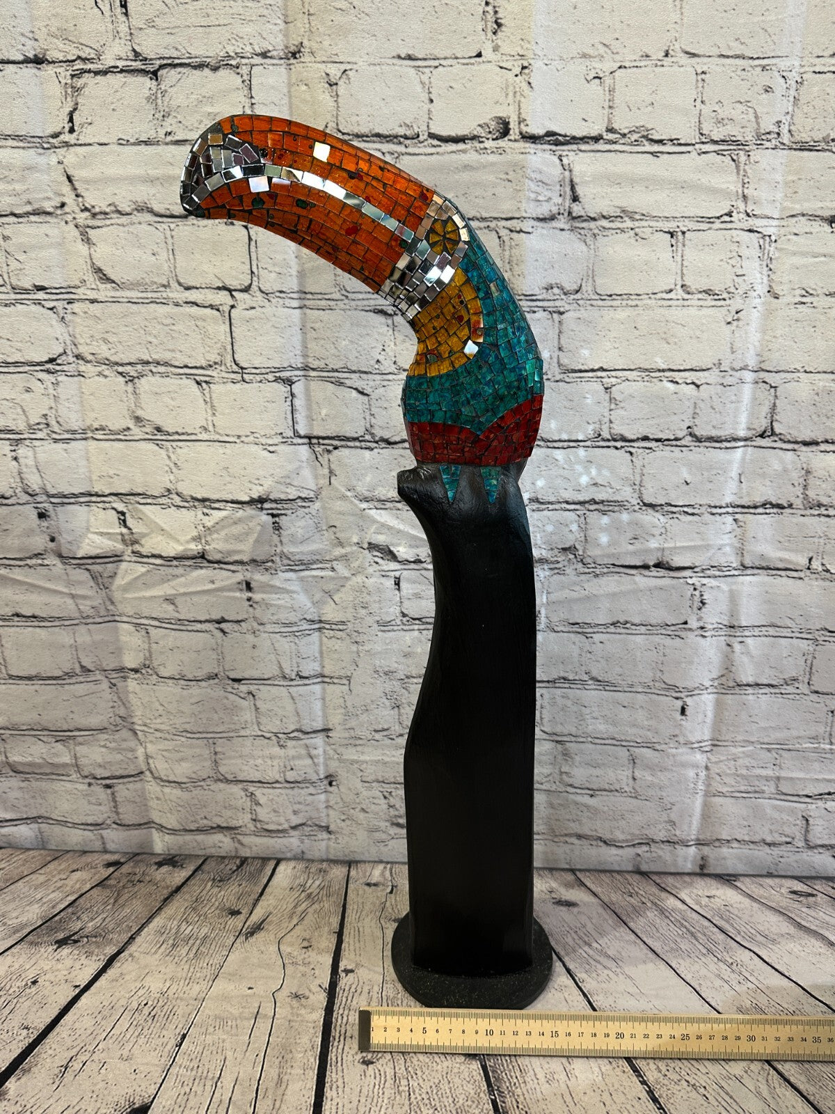 65cm Mosaic Toucan Bird Ornament Statue Fair Trade Handmade Carved Wood Design 38