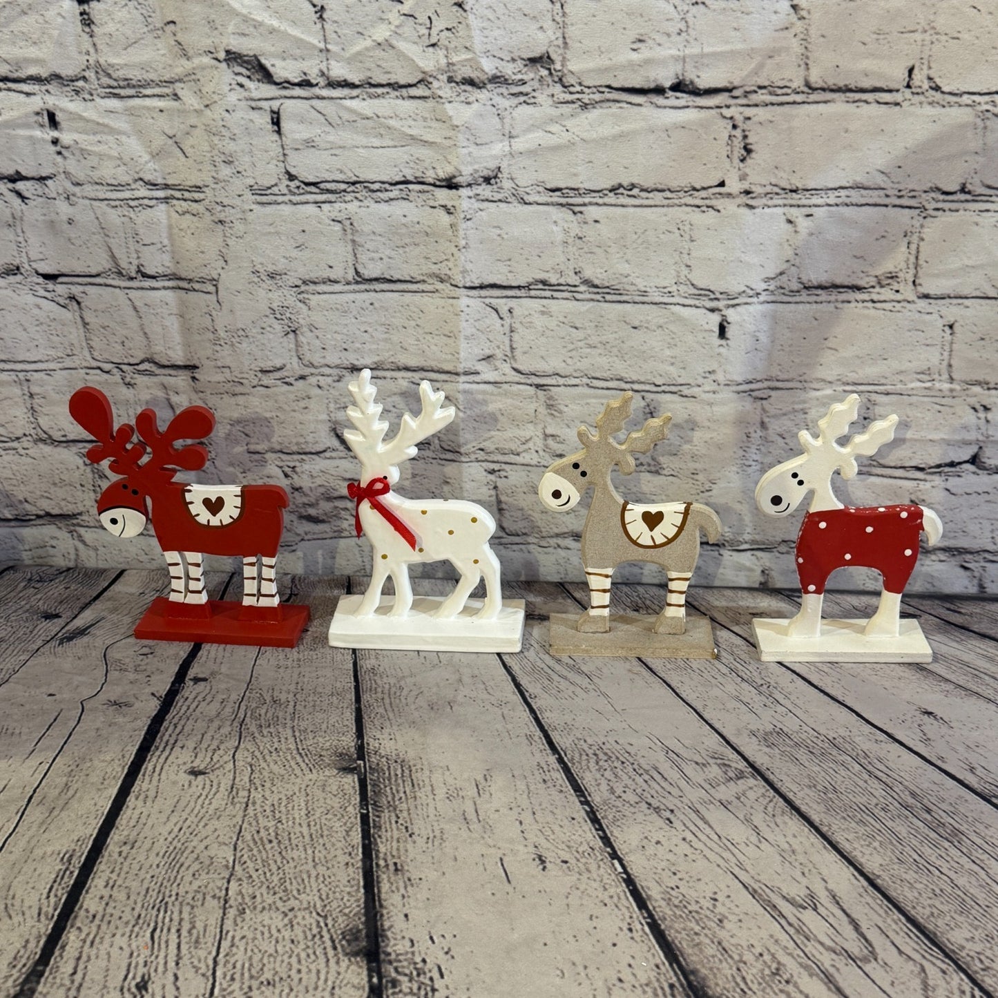 18cm x 10cm White Handcrafted Wood Reindeer Xmas Christmas Ornament Antlers9