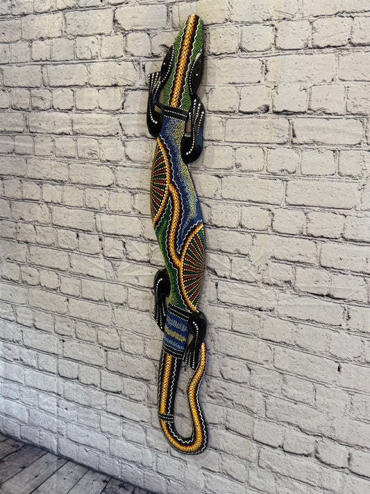 100cm Gecko Carved Wooden Dot Painted Ethnic Tribal Tiki Wall Art No 1 New1