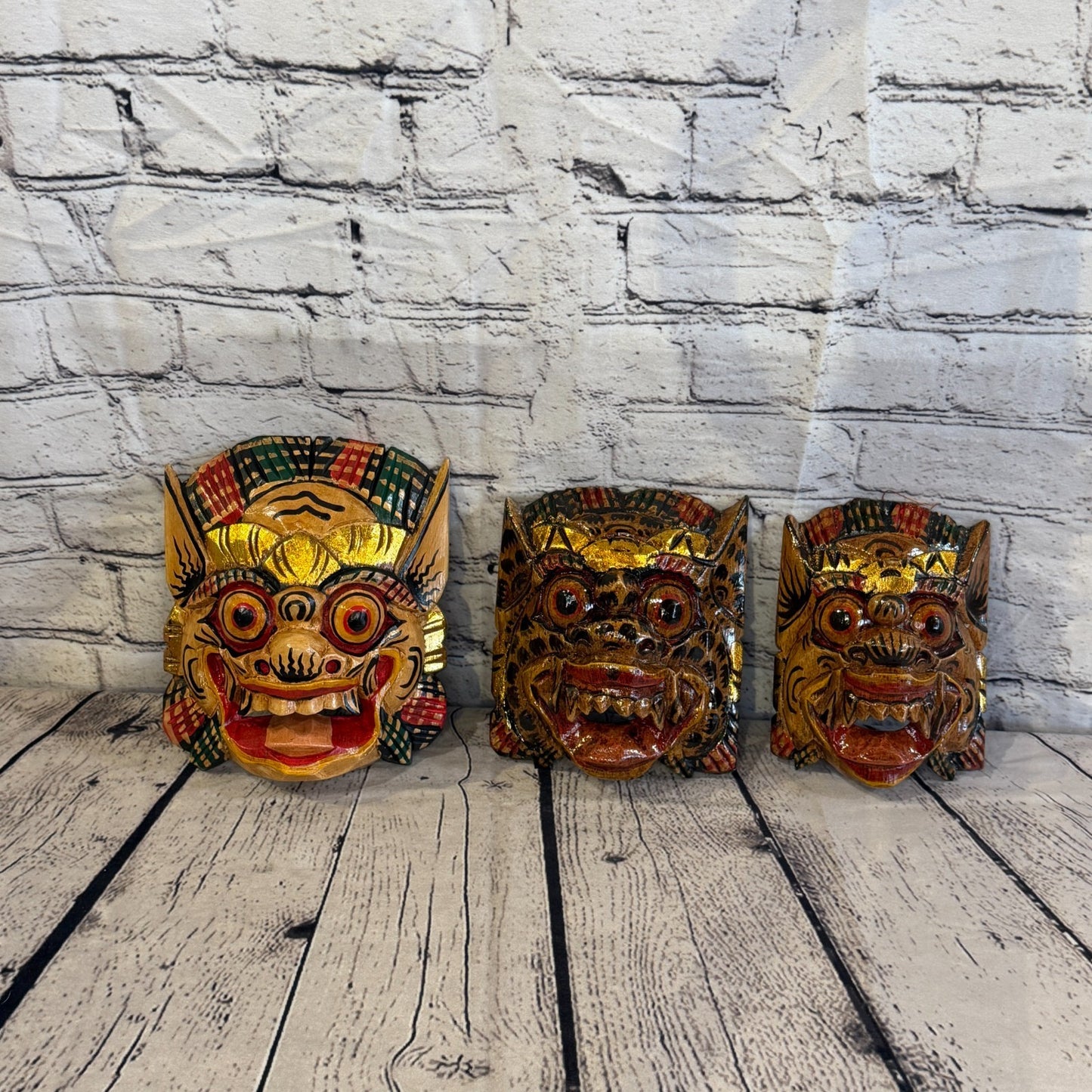 Large Wooden Natural Barong Wall Mask 20cm x 20cm Handmade And Fairtrade Hindu7