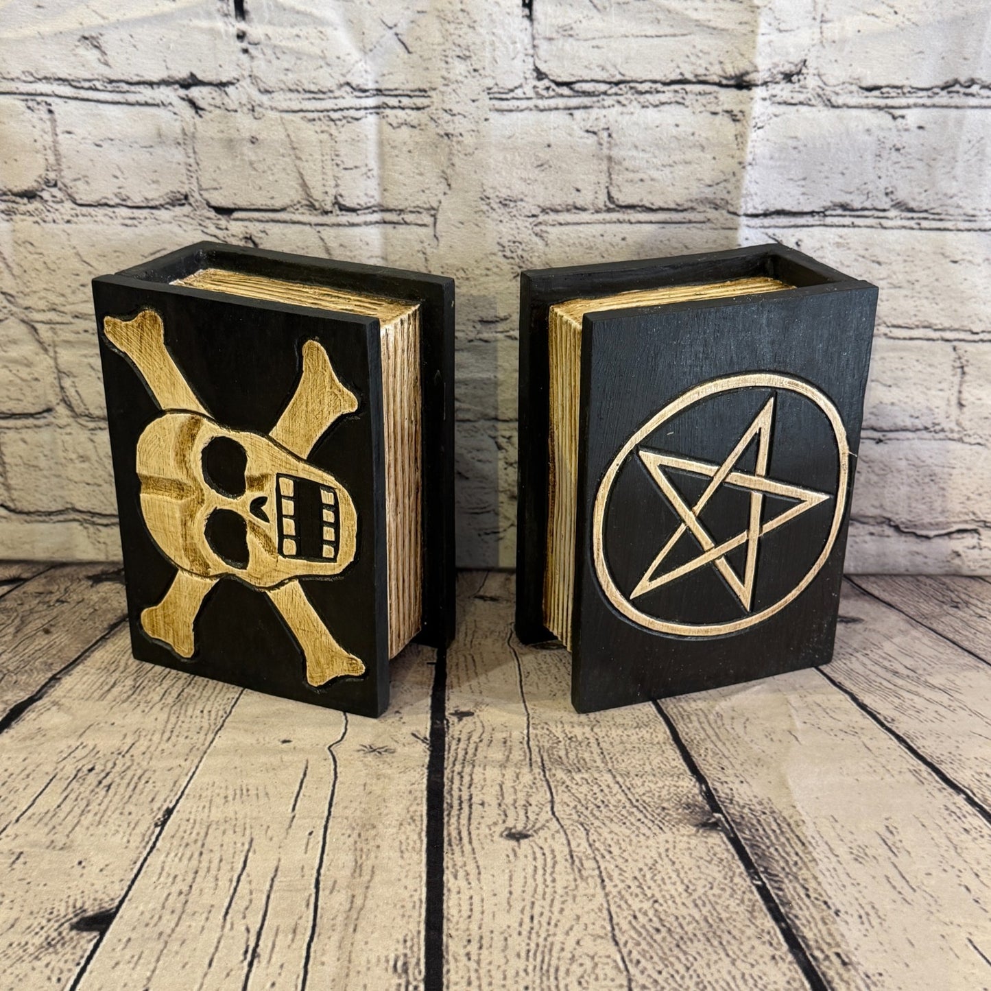 22cm x 18cm x 10cm Book Wood Gothic Pentagram Skull Coffin Jewellery Trinket Box11