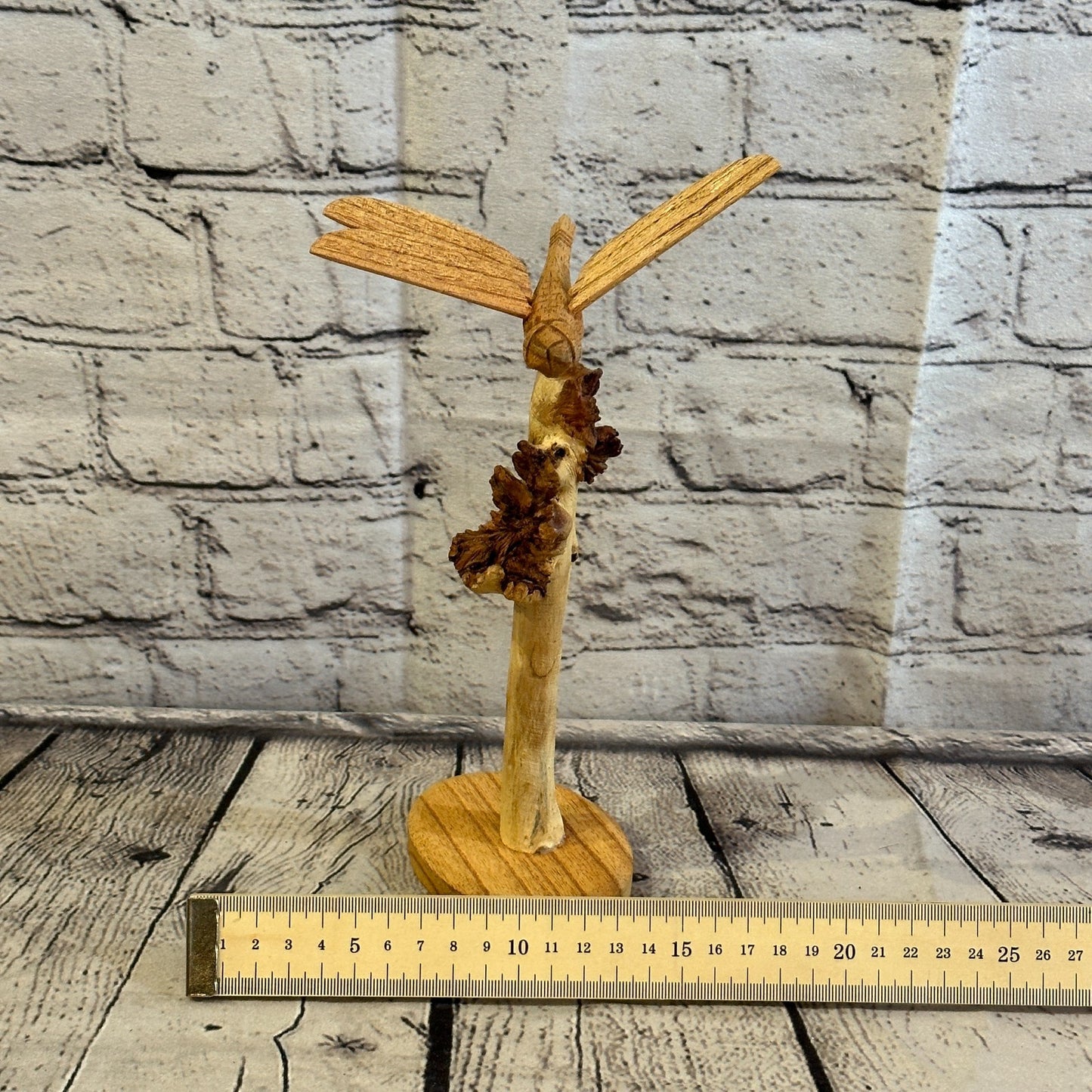 25cm Dragonfly Mushroom Parasite Wood Ornament Natural Carving Wooden Standing7