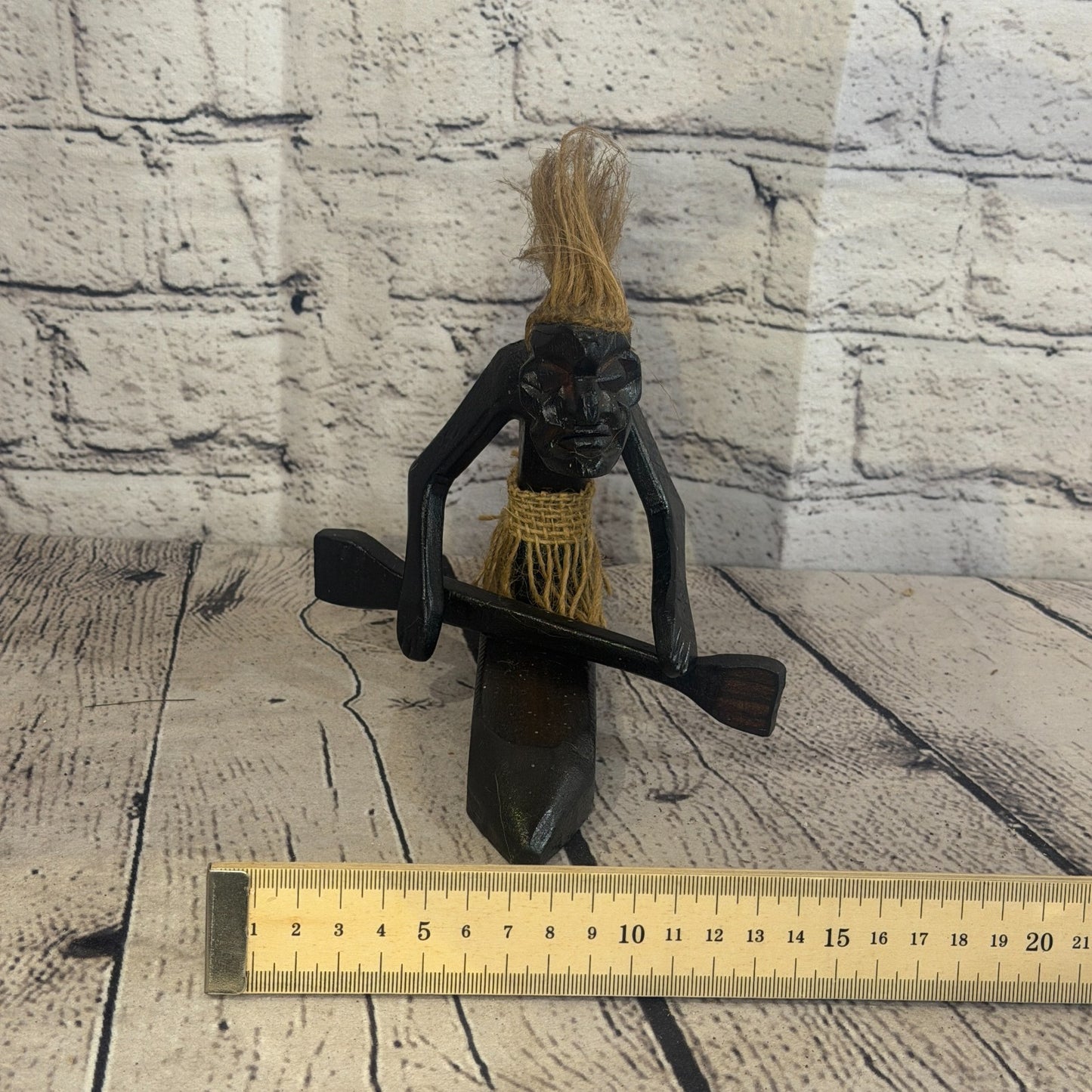 15cm Canoe Rider African Tribal Warrior Man Figure Statue Wood Hand Carved8