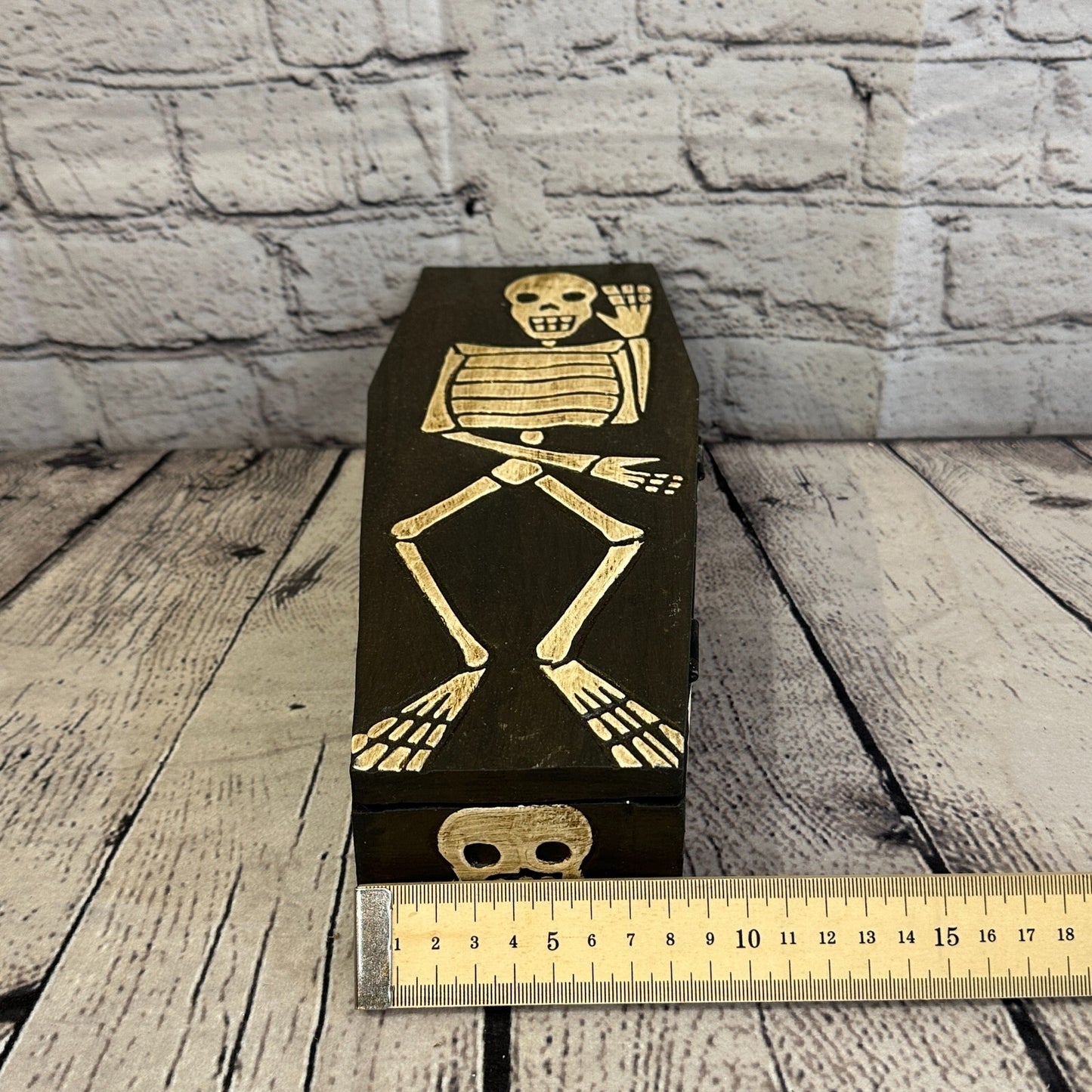 28cm x 8cm x 6cm Coffin Wooden Gothic Skeleton Skull Head Coffin Jewellery Box8