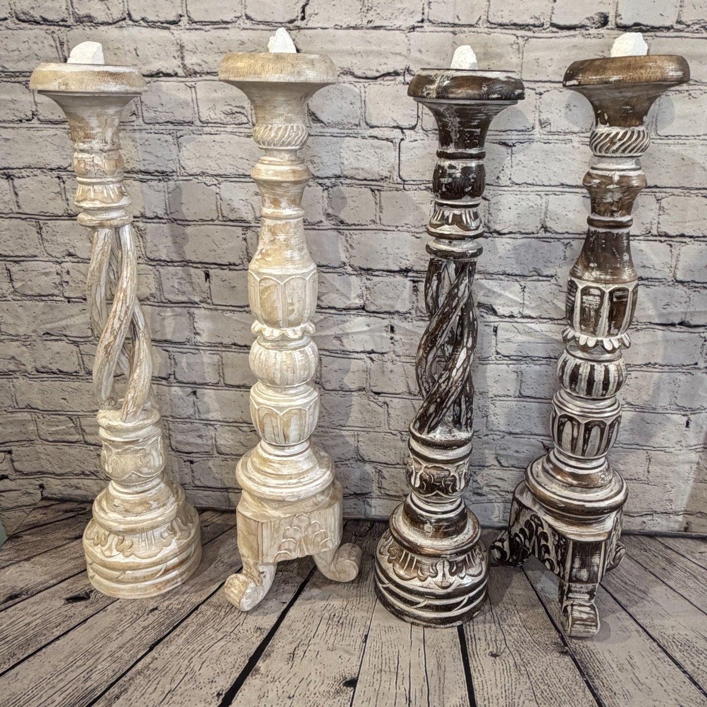 60cm x 15cm White Regal Wooden Vintage Style Candle Stand Shabby Pillar Holders8
