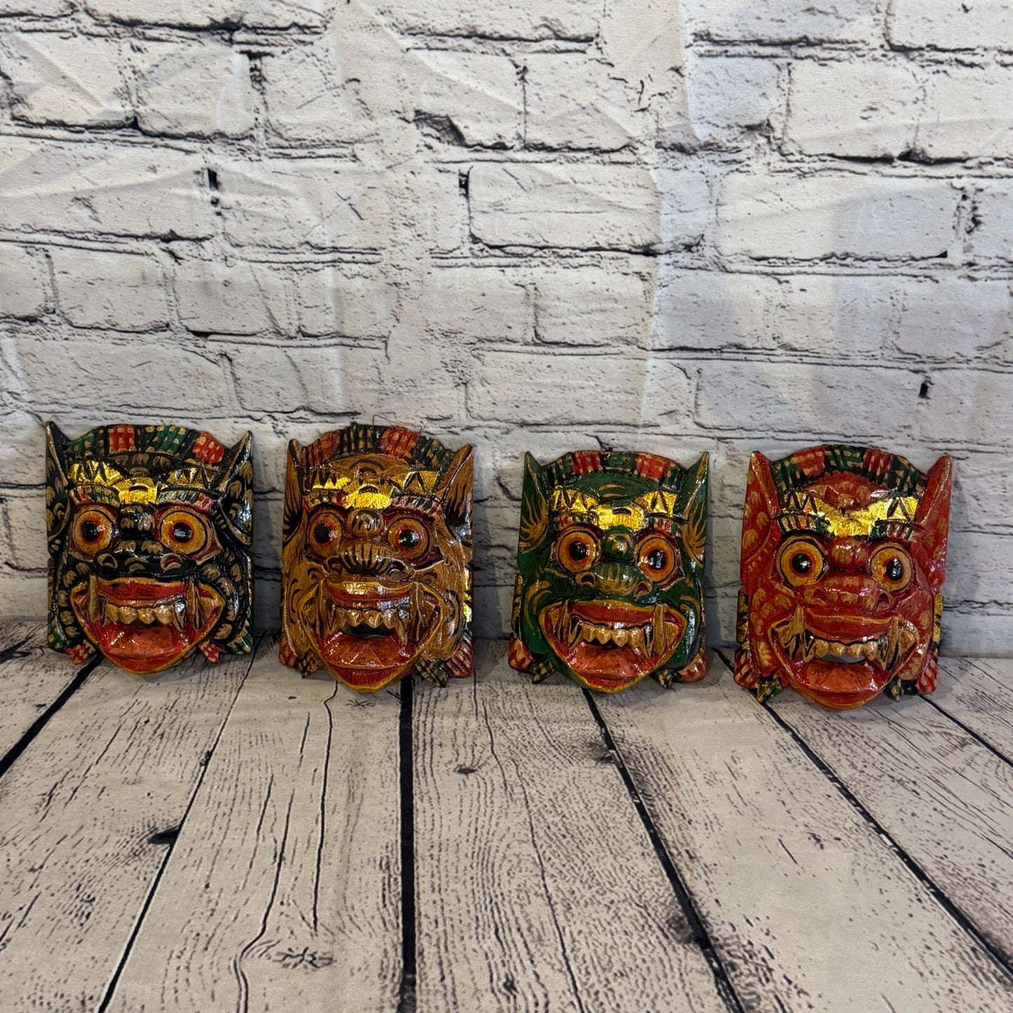 Medium Wooden Black Barong Wall Mask 15cm x 15cm Handmade And Fairtrade Hindu7