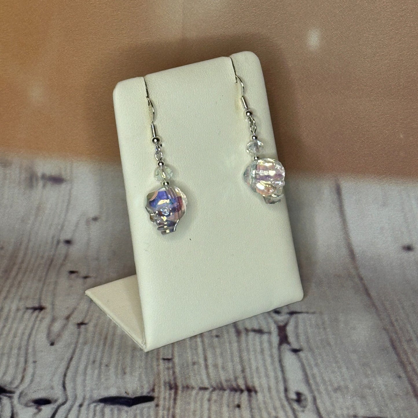 White Crystal And Skull Shaped Dangle Drop Earrings Handmade UK Jewellery2