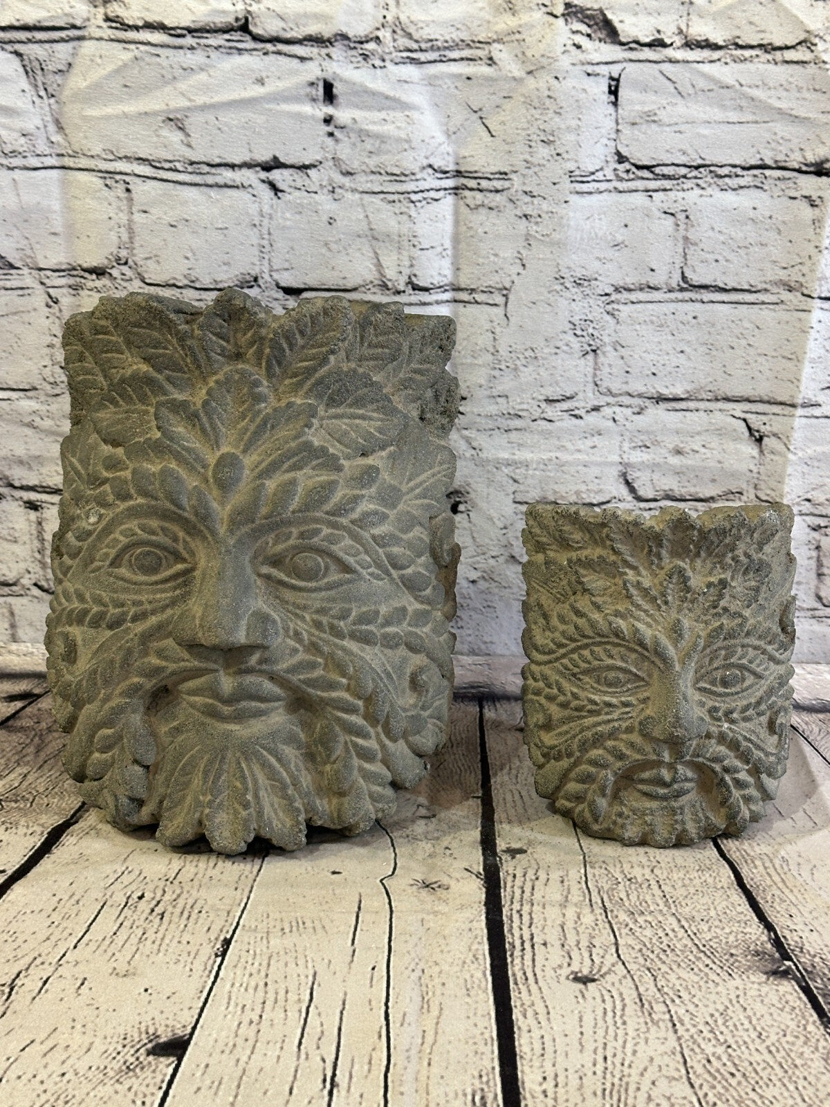 Green Man Pattern Stone Garden 15cm x 12cm Ornament Outdoor Indoor Statue Hindu10