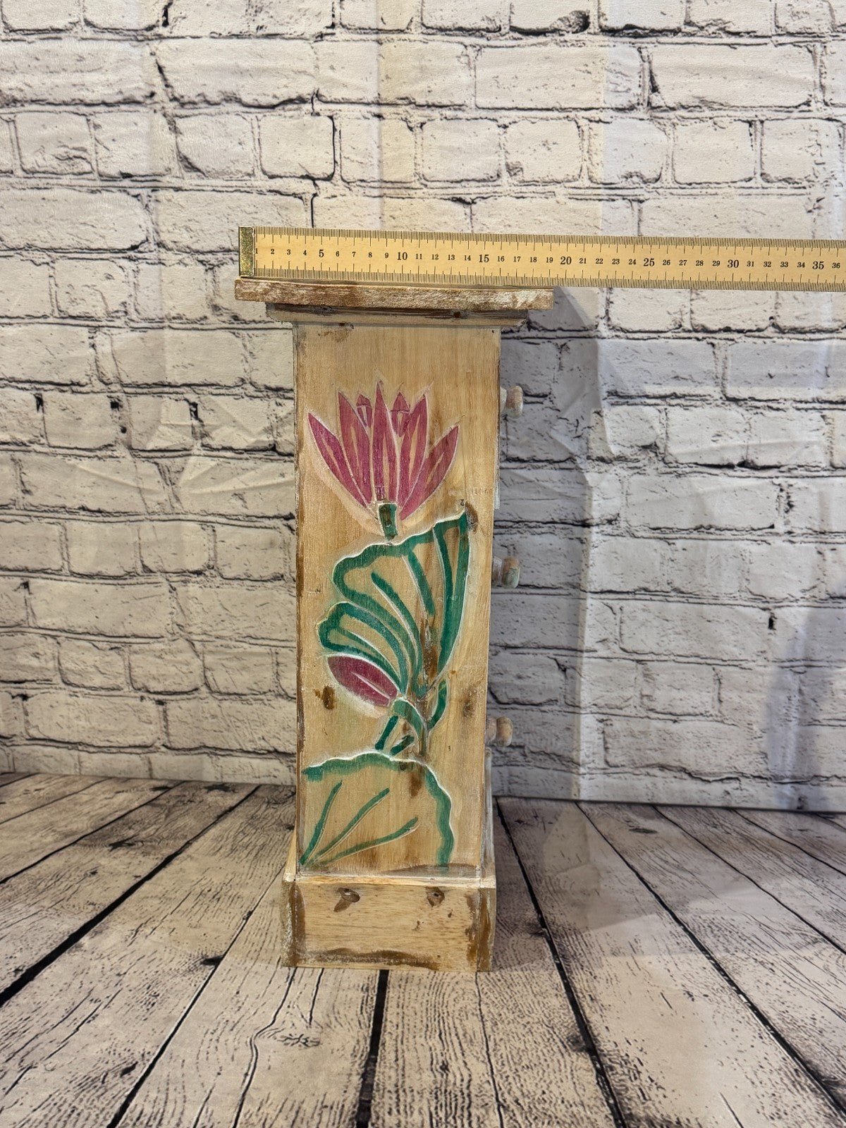 50cm x 25cm Flower 3 Draw Pillar Wooden Side Cabinet Living Storage Furniture8