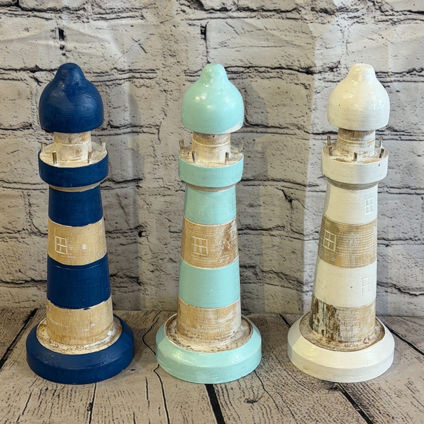 40cm Green White Wooden Lighthouse Ornament Nautical Coastal Sculpture Statue7