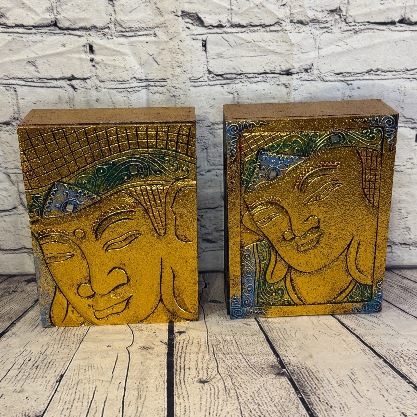Bright Gold Thai Buddha Head Plain 25cm x 18cm x 7cm Wooden Box Trinket Handmade8