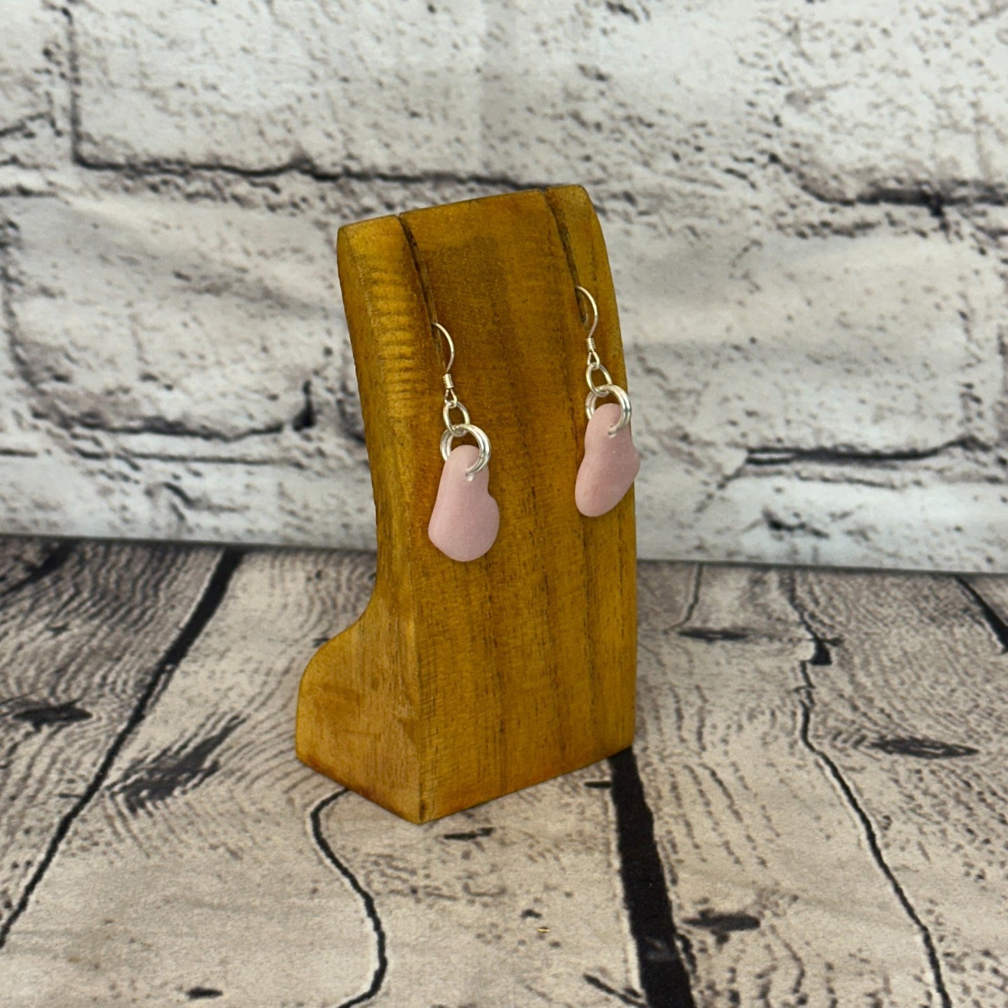 Pink Recycled Heart Silver Plate Dangle Drop Earrings Handmade UK Jewellery2
