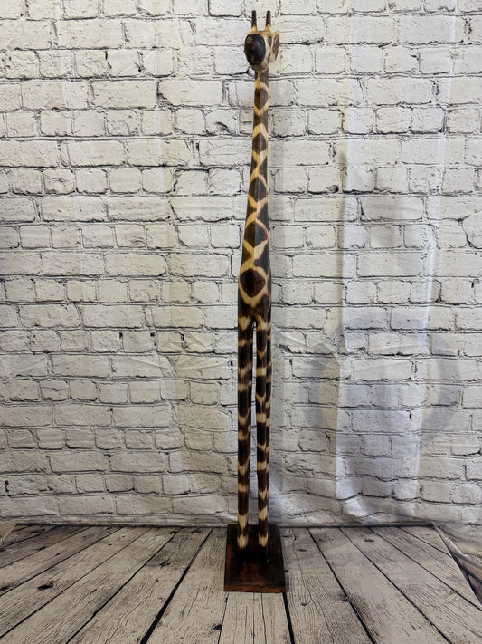 100cm Burnt Wooden Giraffe Standing Single Carved Solid Wood Giraffe Handmade1
