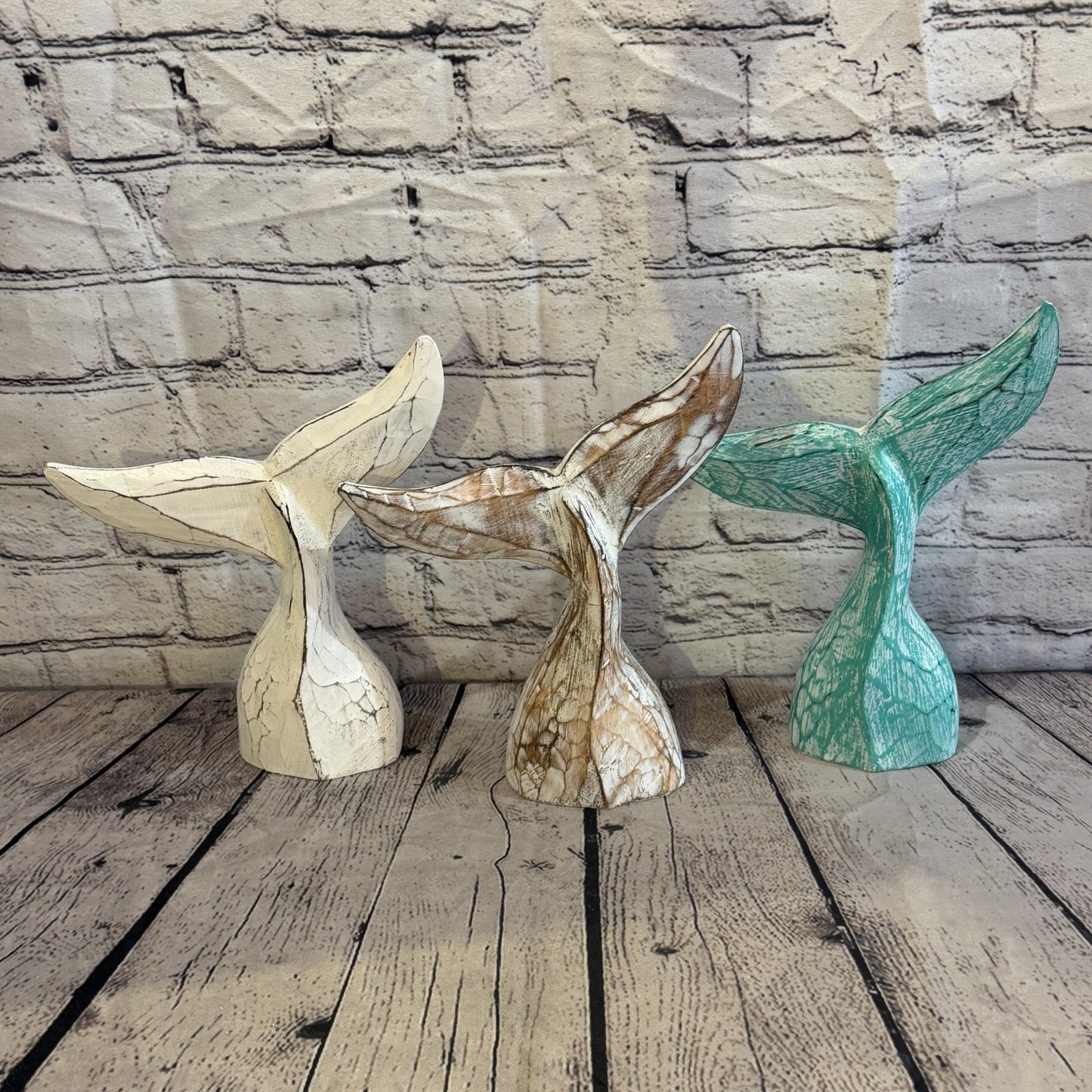 40cm x 40cm Whale Tail White Fish Wood Coastal Ocean Bathroom Decoration9