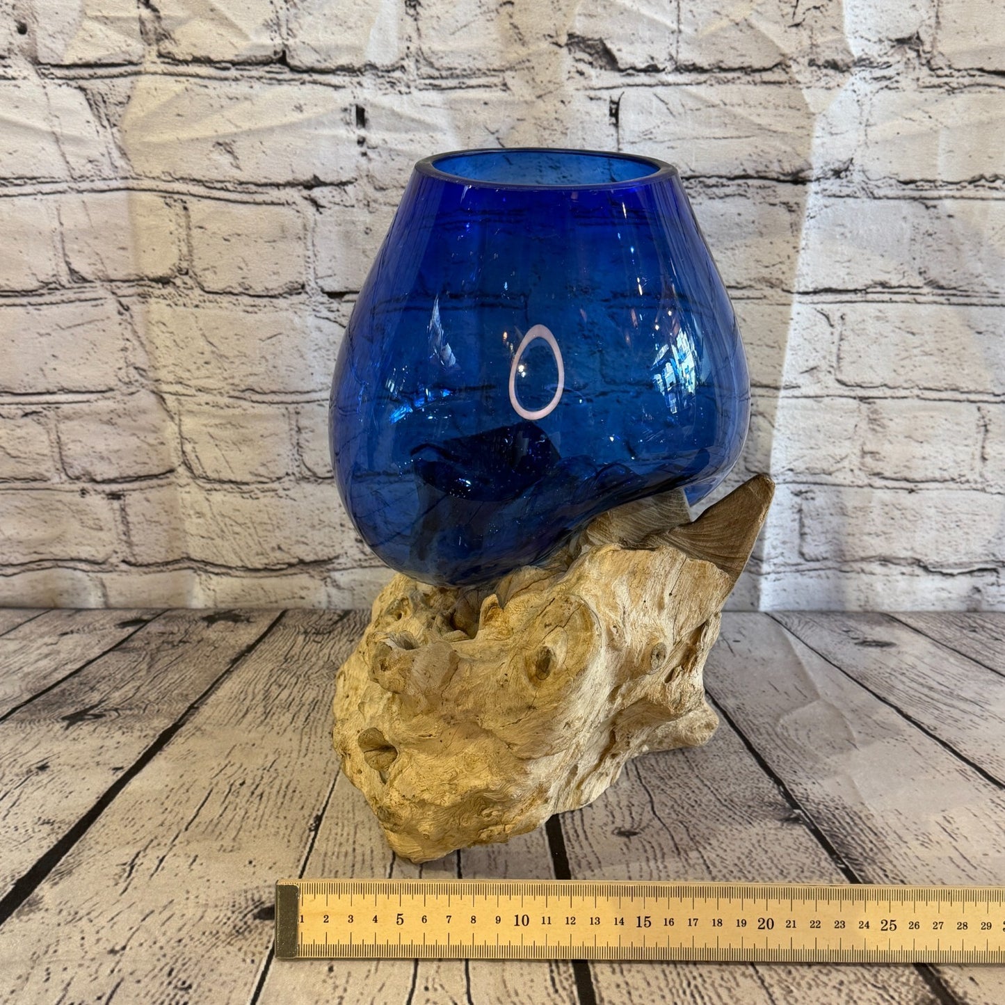 30cm Tall Blue Colour Melted Glass Wood Decorative Vase Glass Sculpture Crafted6