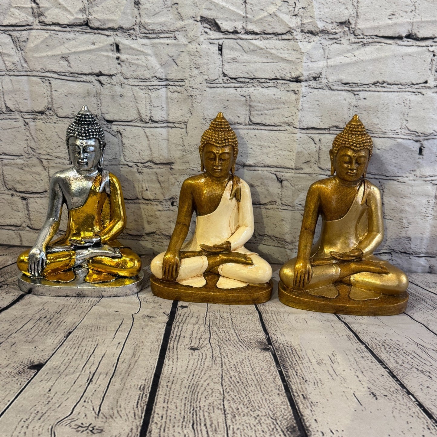 White & Bronze 25cm x 15cm Large Thai Buddha Sitting Statue Resin Hindu9