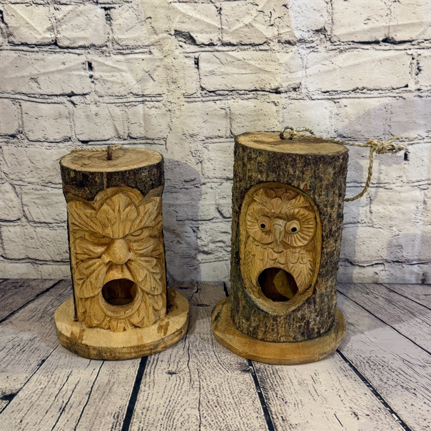 Owl Of The Woods Bird House 20cm Carved Wizard Tree Trunk Wood Fairtrade10