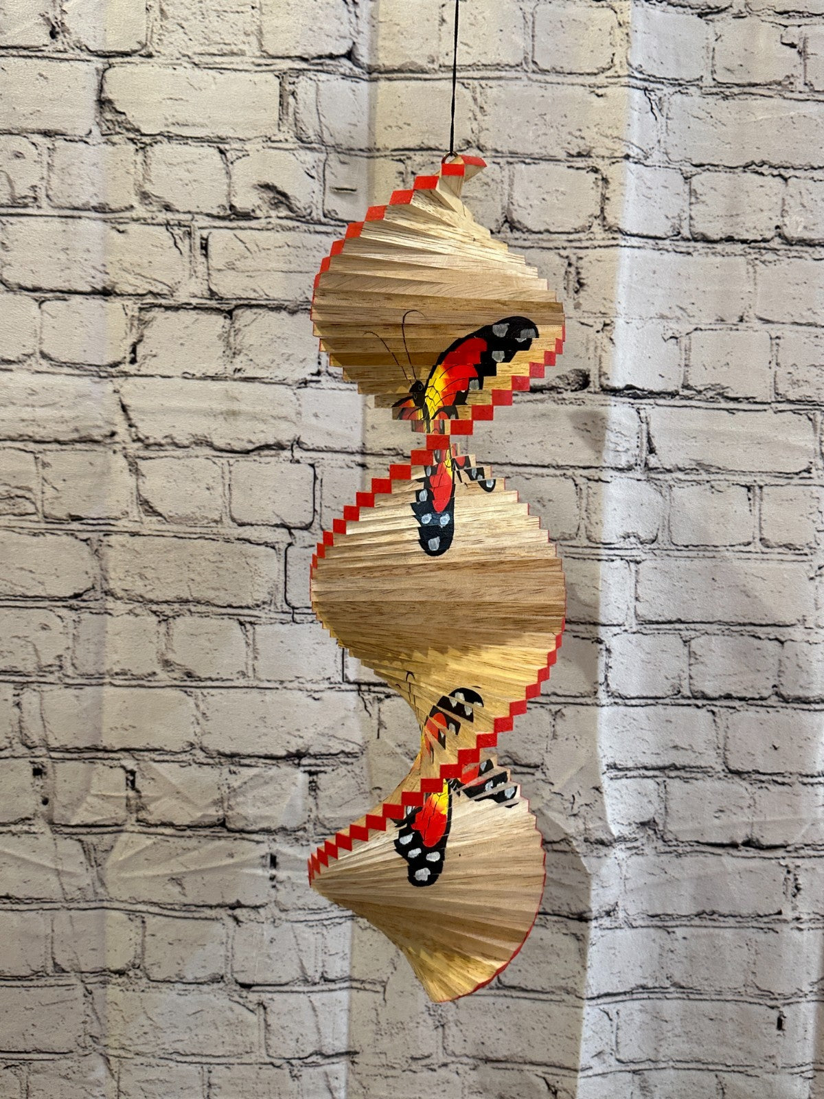 50cm Red Butterfly Flowers Wind Spinner Wooden Spiral Mobile Garden Ornament5