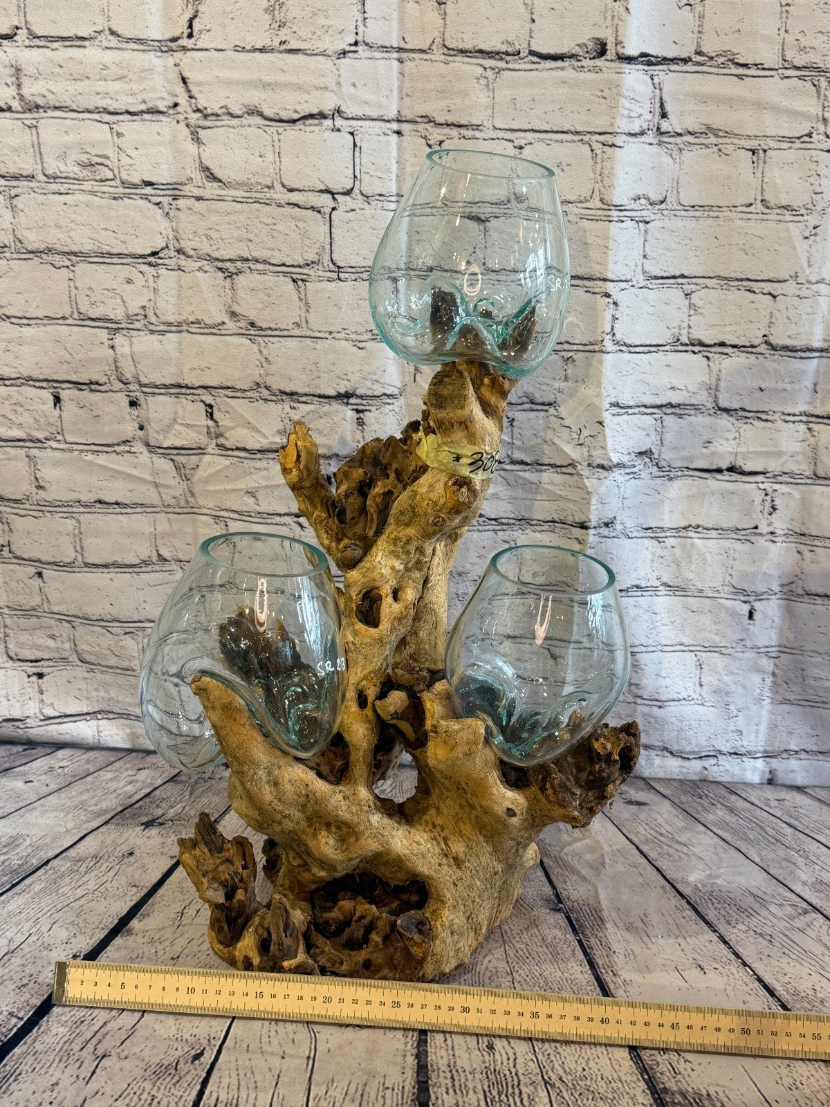 65cm Tall Triple Colour Melted Glass Wood Decorative Vase Glass Sculpture4