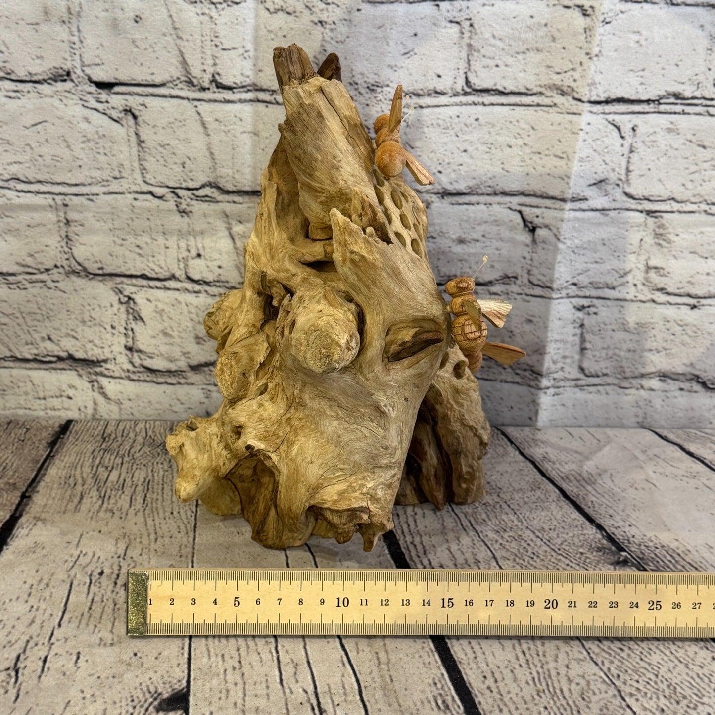 25cm Bees Honeycomb Mushroom Parasite Bee Wood Ornament Natural Carving Wooden8