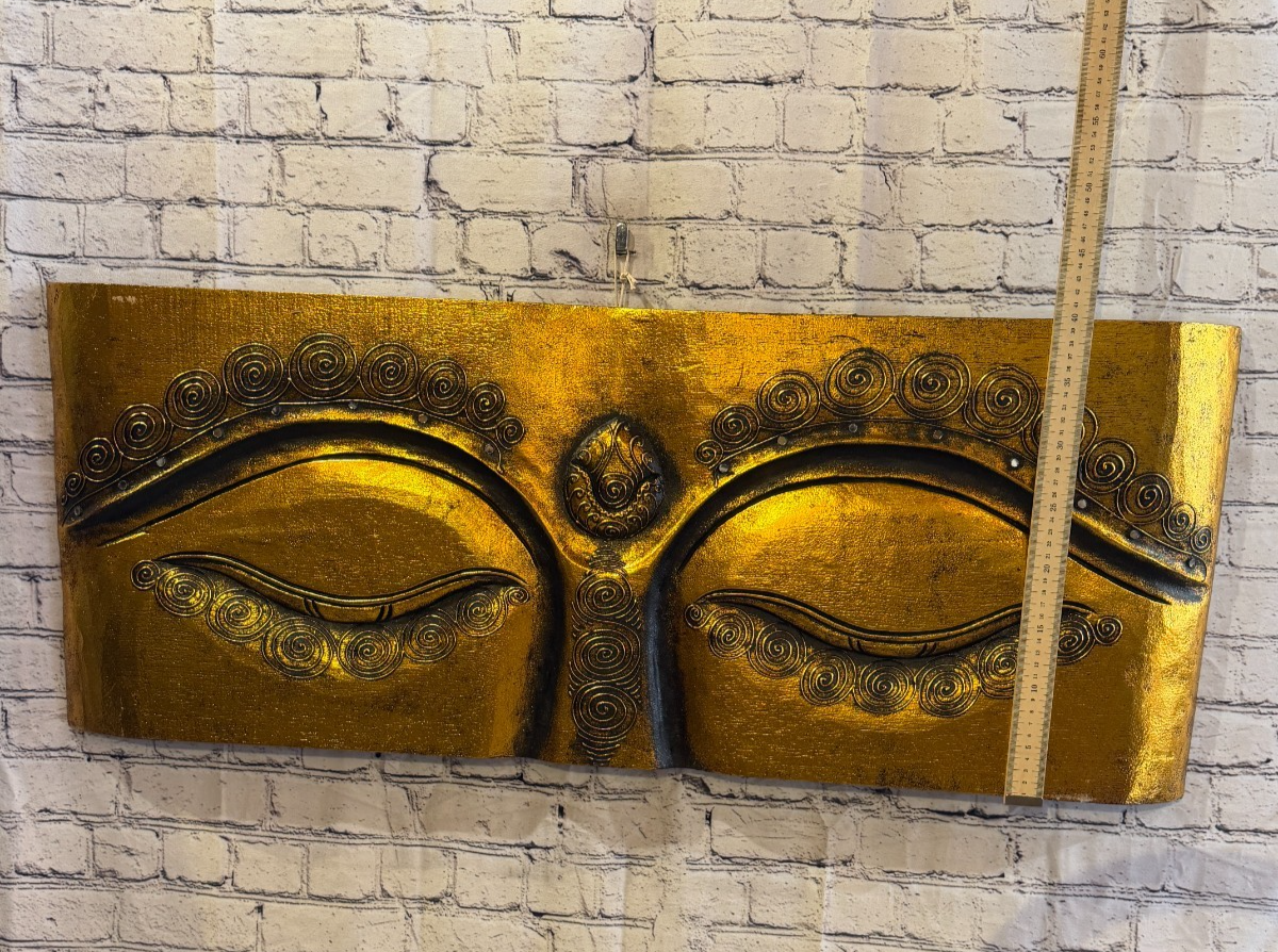 100cm x 40cm Gold Buddha Eyes Wall Art Plaque Handcarved Wooden Wood Panel4