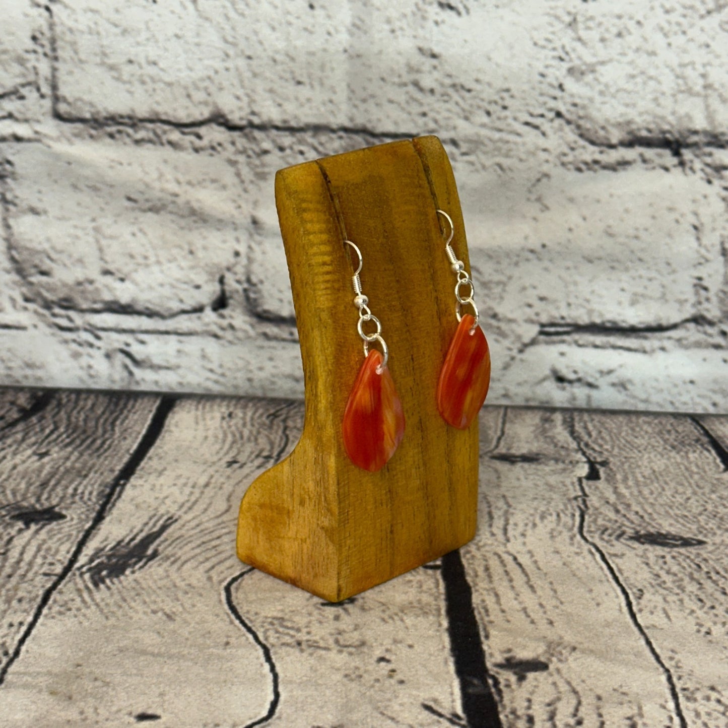Orange White Recycled Silver Plate Dangle Drop Earrings Handmade UK Jewellery2