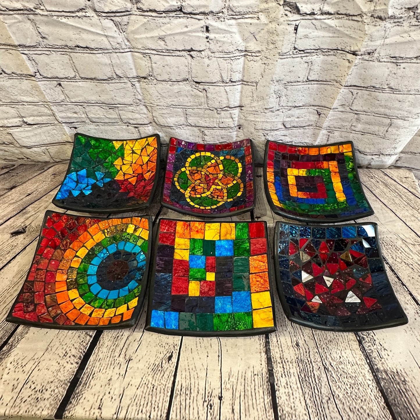 25cm Red Blue Silver Shards Square Mosaic Handmade Ceramic Glass Tile Bowl Fruit6