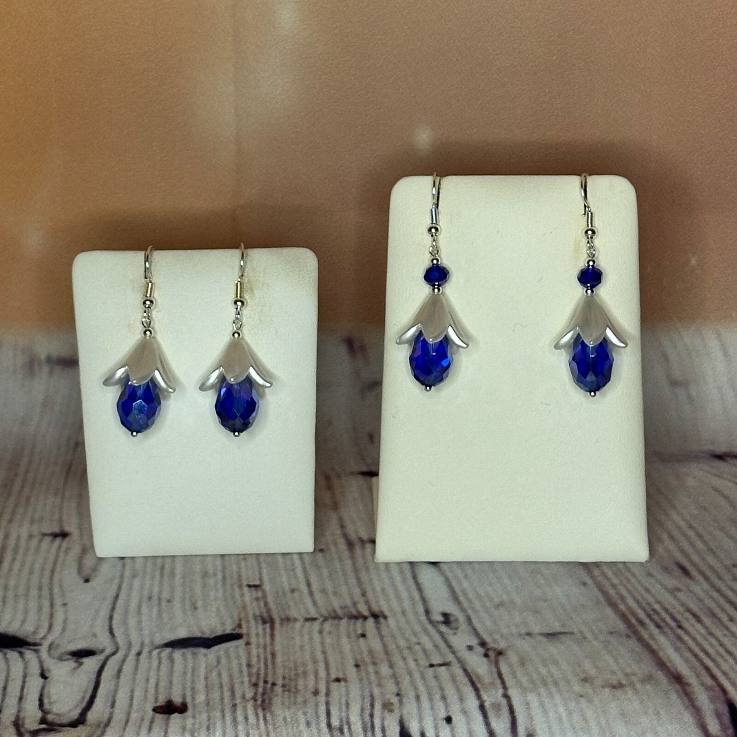 Dark Blue Drop Crystal Lily Flower Dangle Drop Earrings Handmade UK Jewellery3