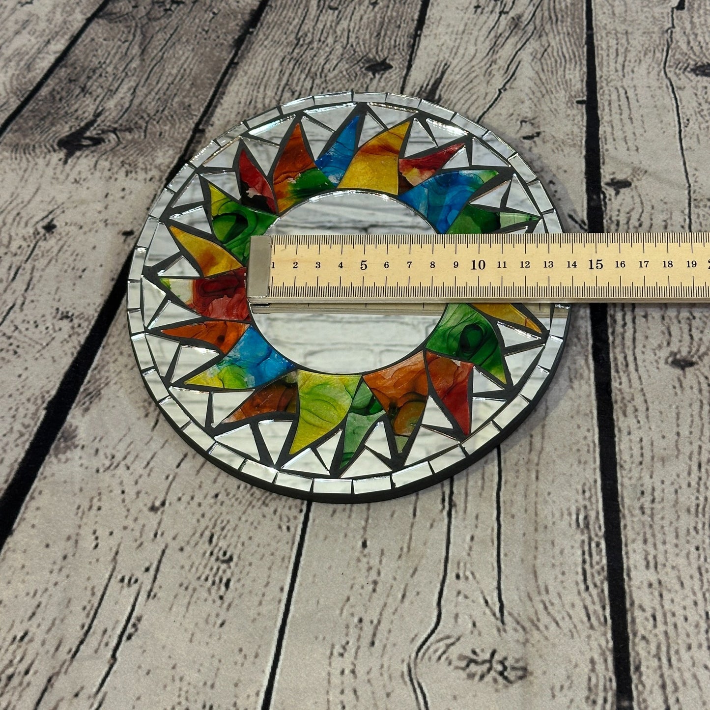 Ex-Display Rainbow Flame Sun Mosaic Tile Wall Mirror 20cm x20cm 8Inches Handmade5