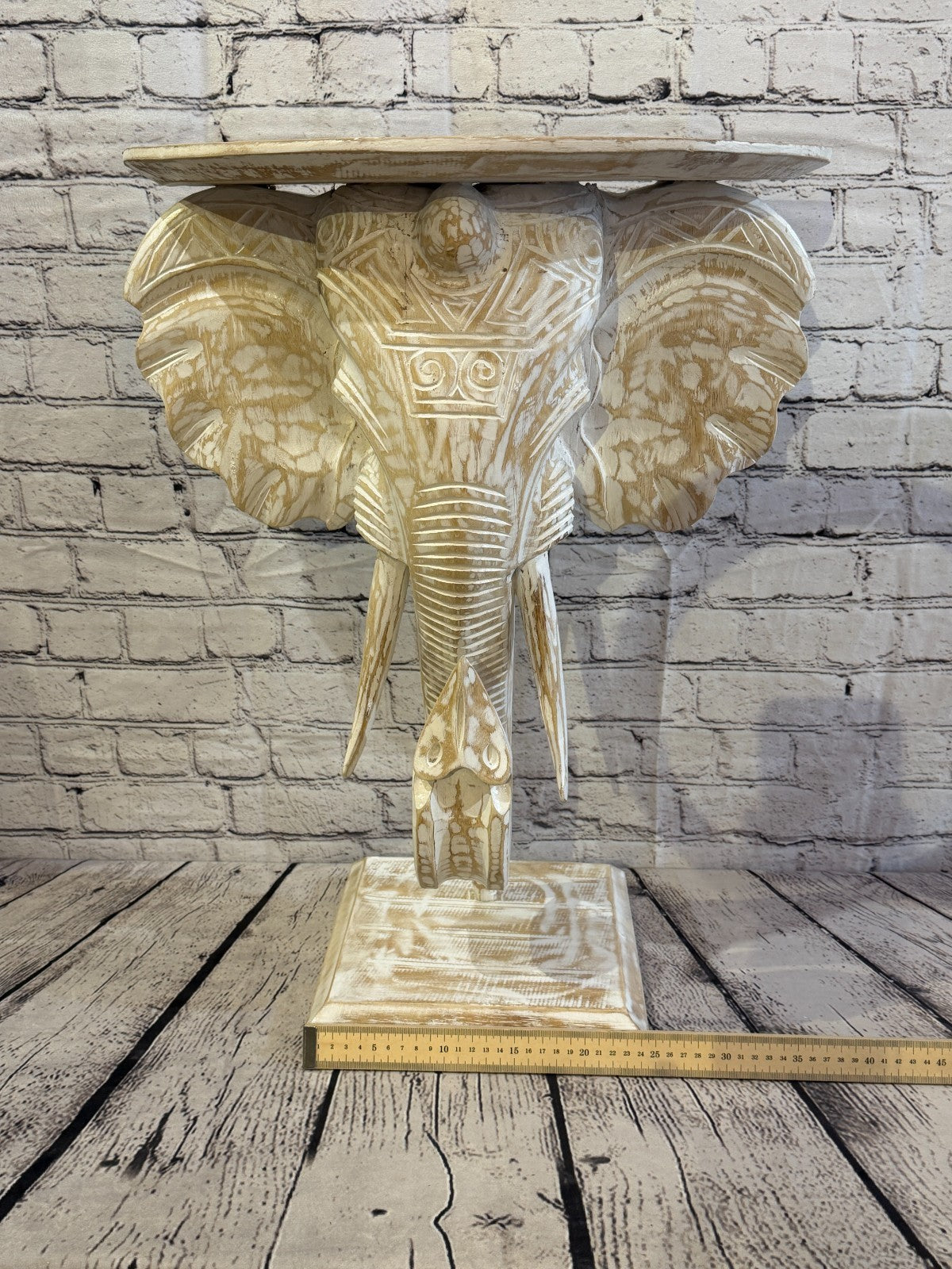 50cm x 45cm White Carved Wood Elephant Head Shelf Wall Mounted Art Large Shabby10
