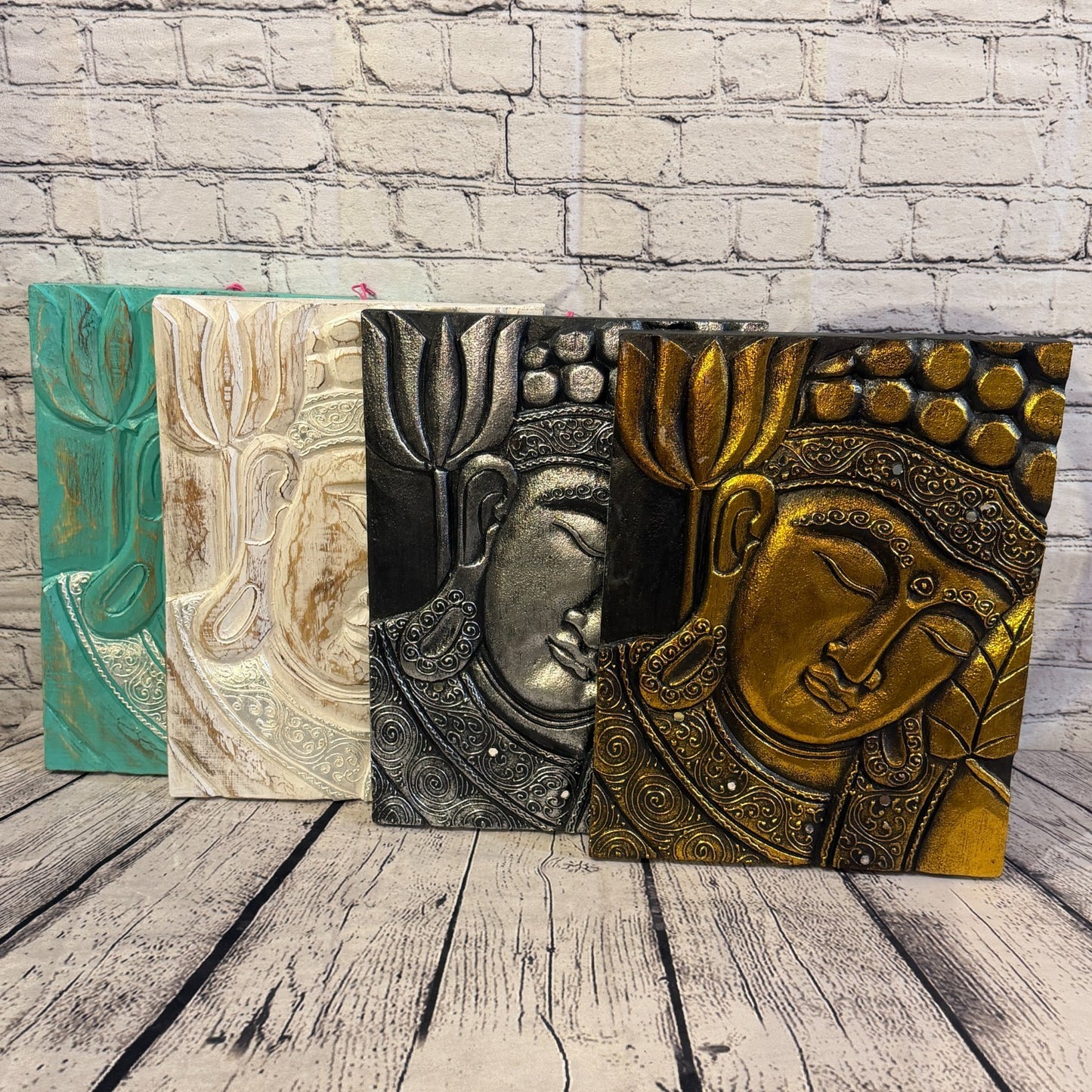Wooden Wood Panel 40cm Gold Black Buddha Lotus Wall Art Plaque Handcarved6