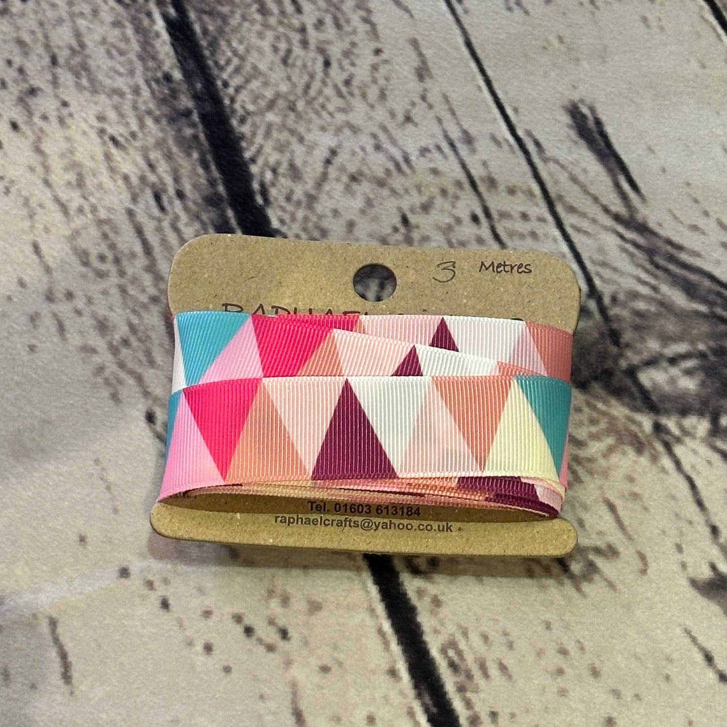 Pink & Turquoise Triangle Grossgrain 1 Inch Wide Ribbon 3 Meters
