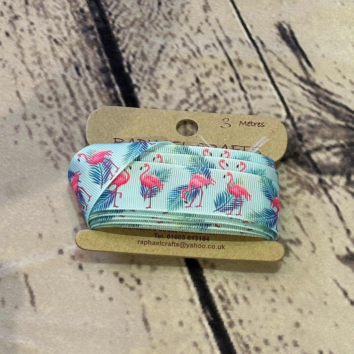 Light Blue Flamingo Grossgrain 1 Inch Wide Ribbon 3 Meters