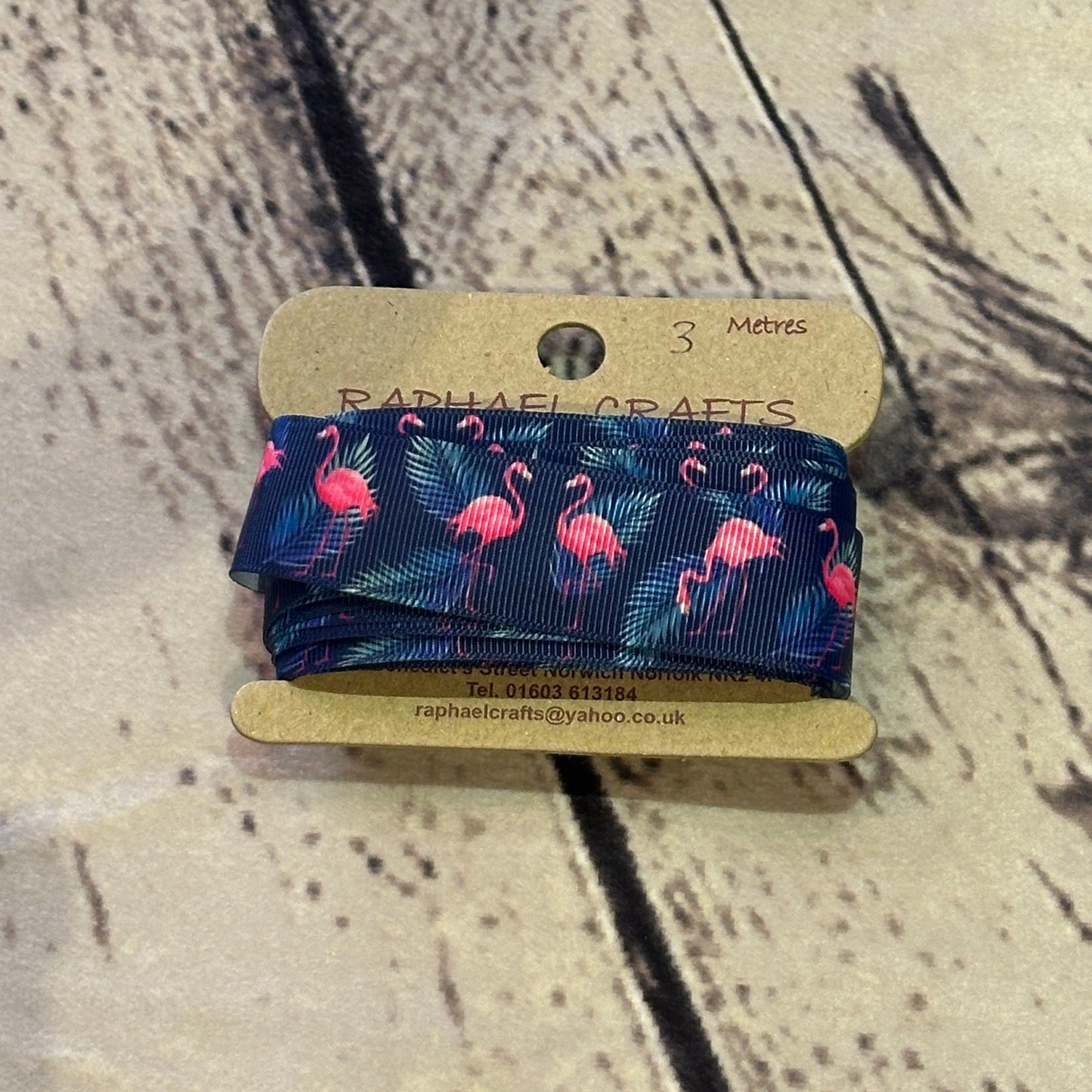 Dark Blue Flamingo Grossgrain 1 Inch Wide Ribbon 3 Meters