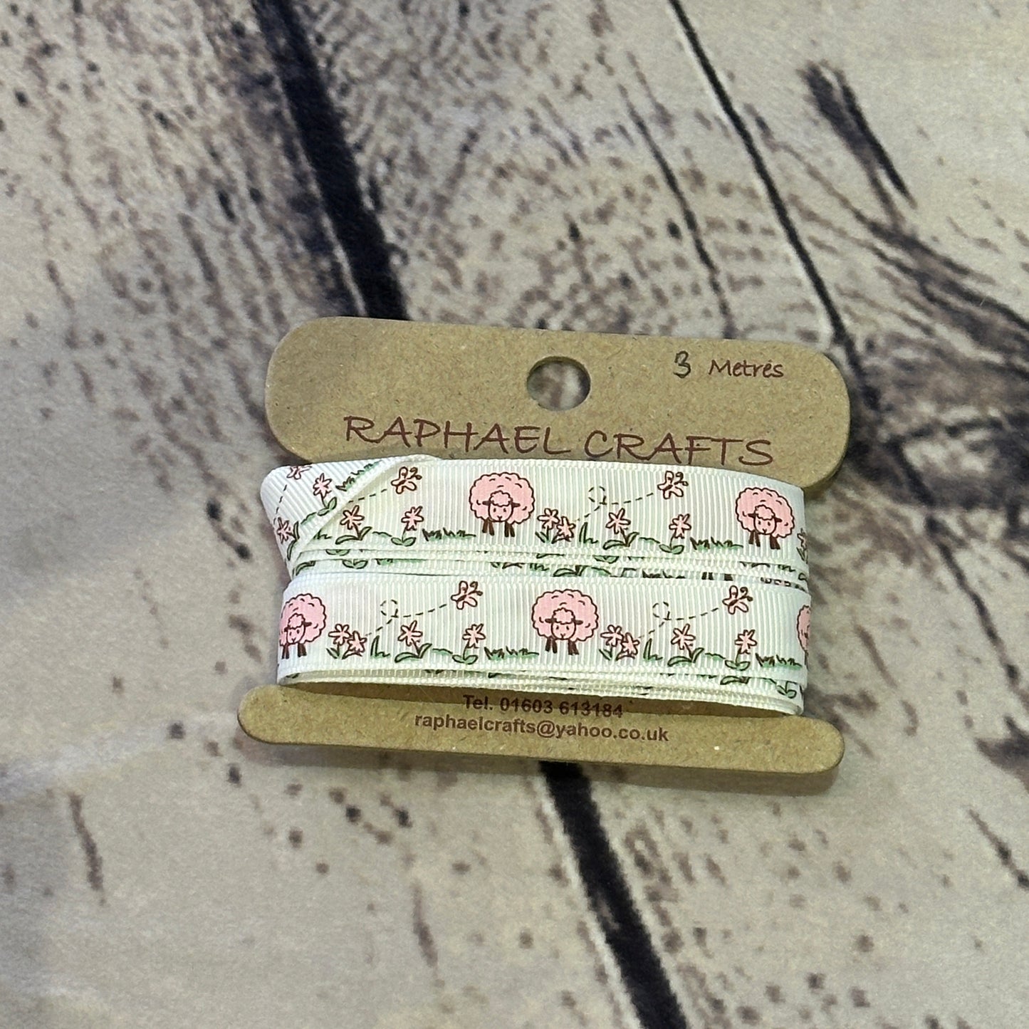 White Sheep Grossgrain Pattern 1/2 Inch Wide Ribbon 3 Meters