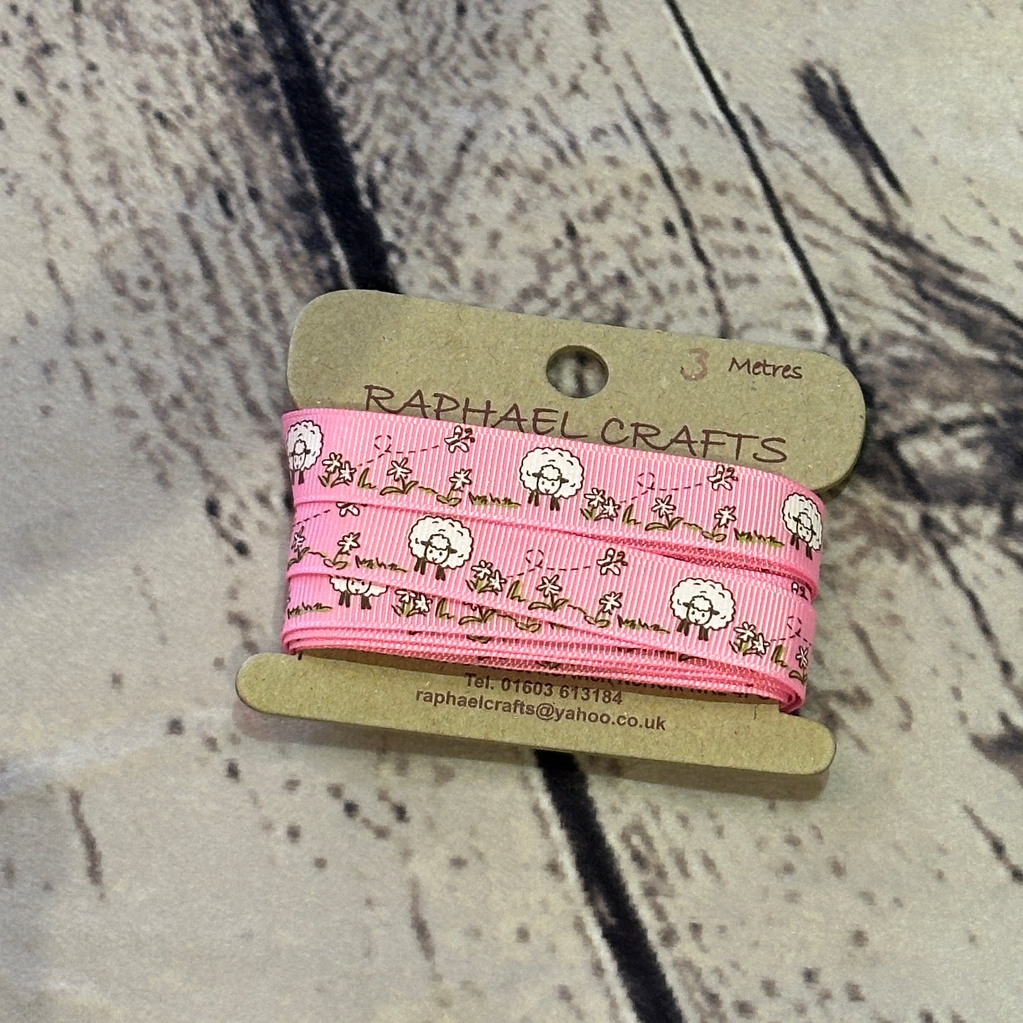 Pink Sheep Grossgrain Pattern 1/2 Inch Wide Ribbon 3 Meters