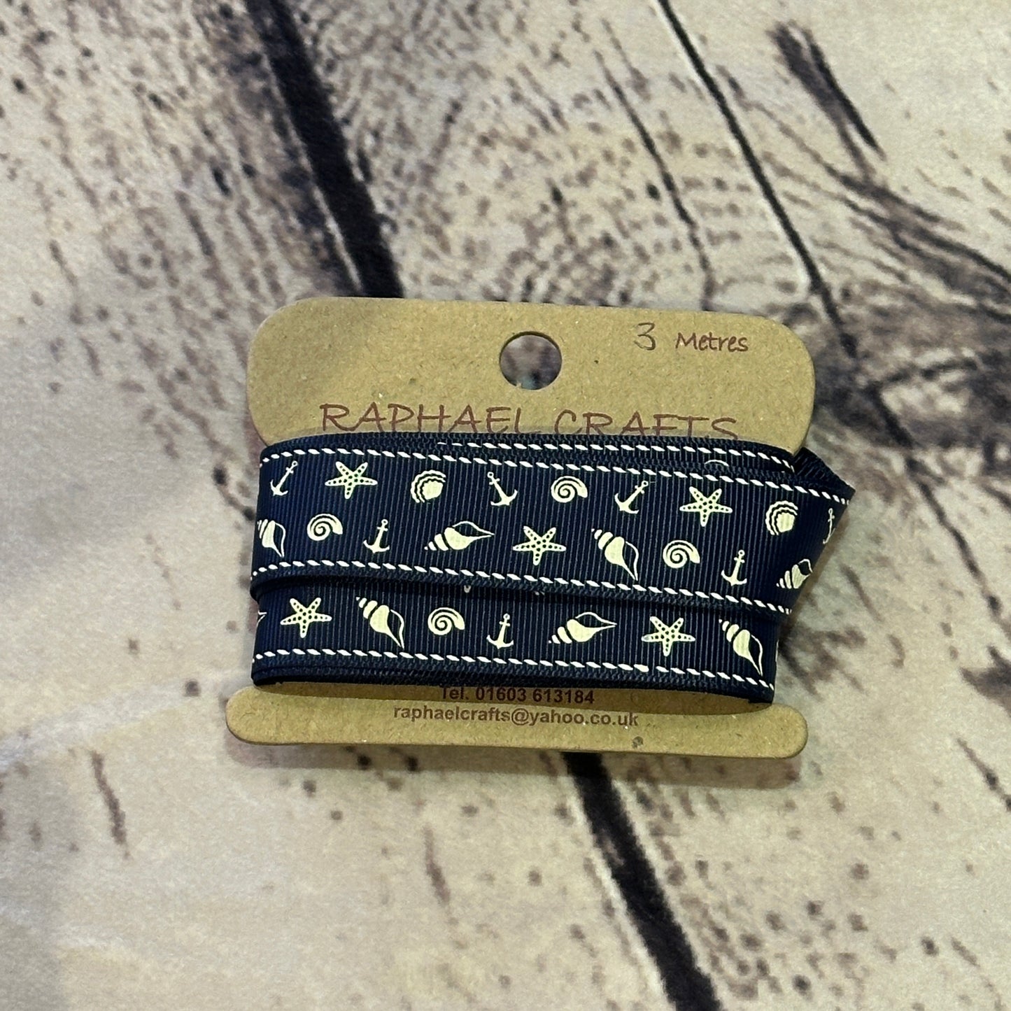 Dark Blue Seaside Grossgrain Pattern 1 Inch Wide Ribbon 3 Meters