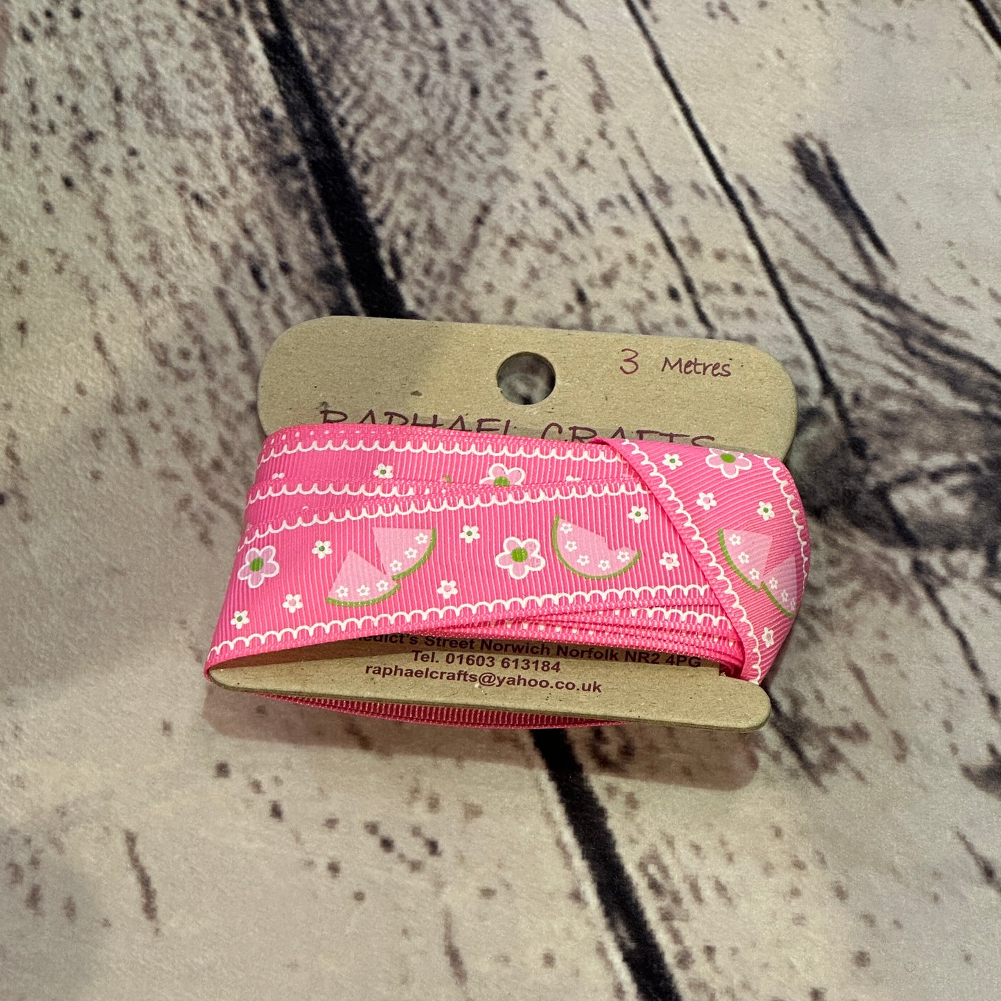 Watermelon Cerise Grossgrain Pattern 1 Inch Wide Ribbon 3 Meters
