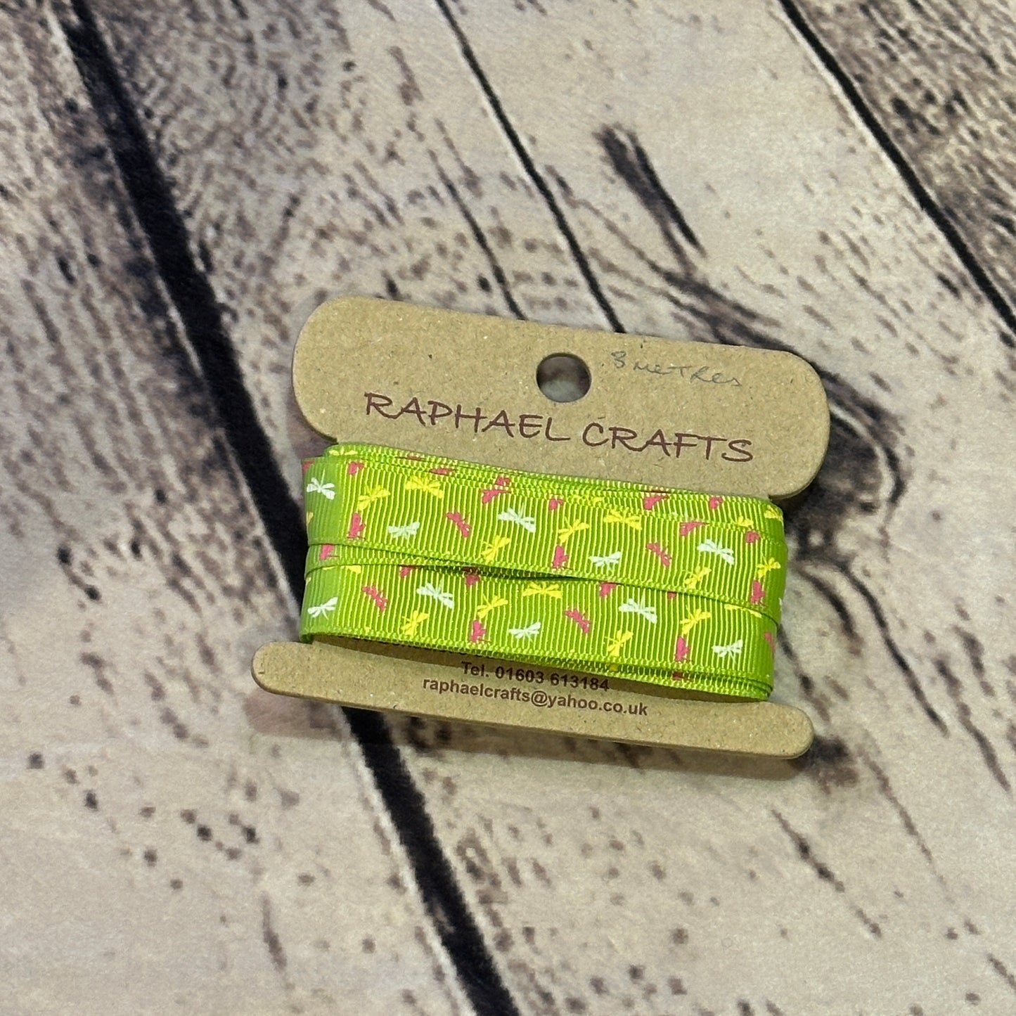Dragonfly Green Grossgrain Pattern 5/8 Inch Wide Ribbon 3 Meters