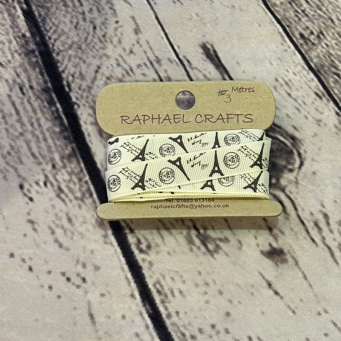 Eiffel Tower Cream Grossgrain Pattern 5/8 Inch Wide Ribbon 3 Meters