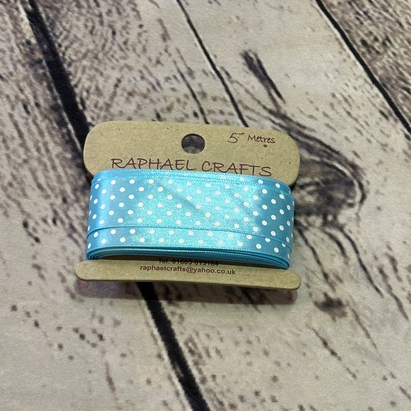 Dotty Light Blue Single Facing Satin Pattern 1 Inch Wide Ribbon 5 Meters