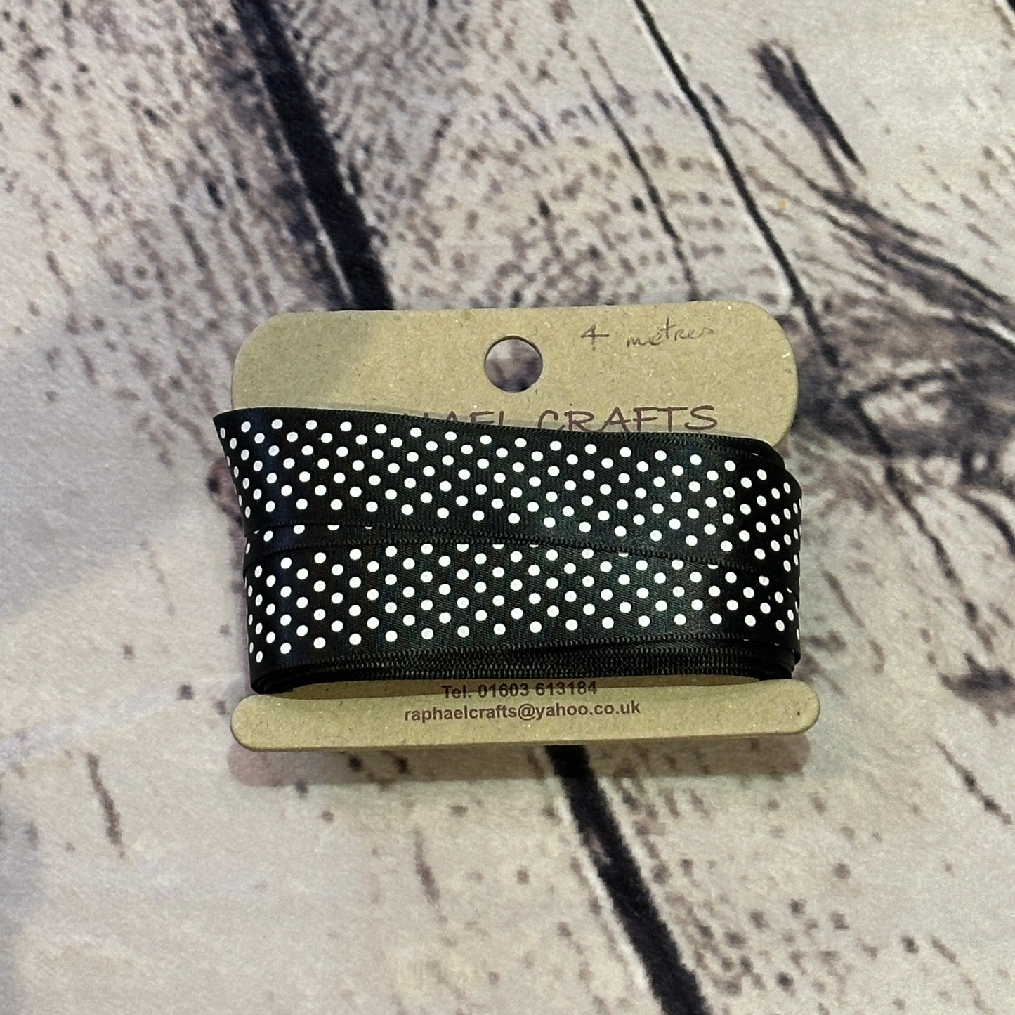 Dotty Black Single Facing Satin Pattern 1 Inch Wide Ribbon 4 Meters
