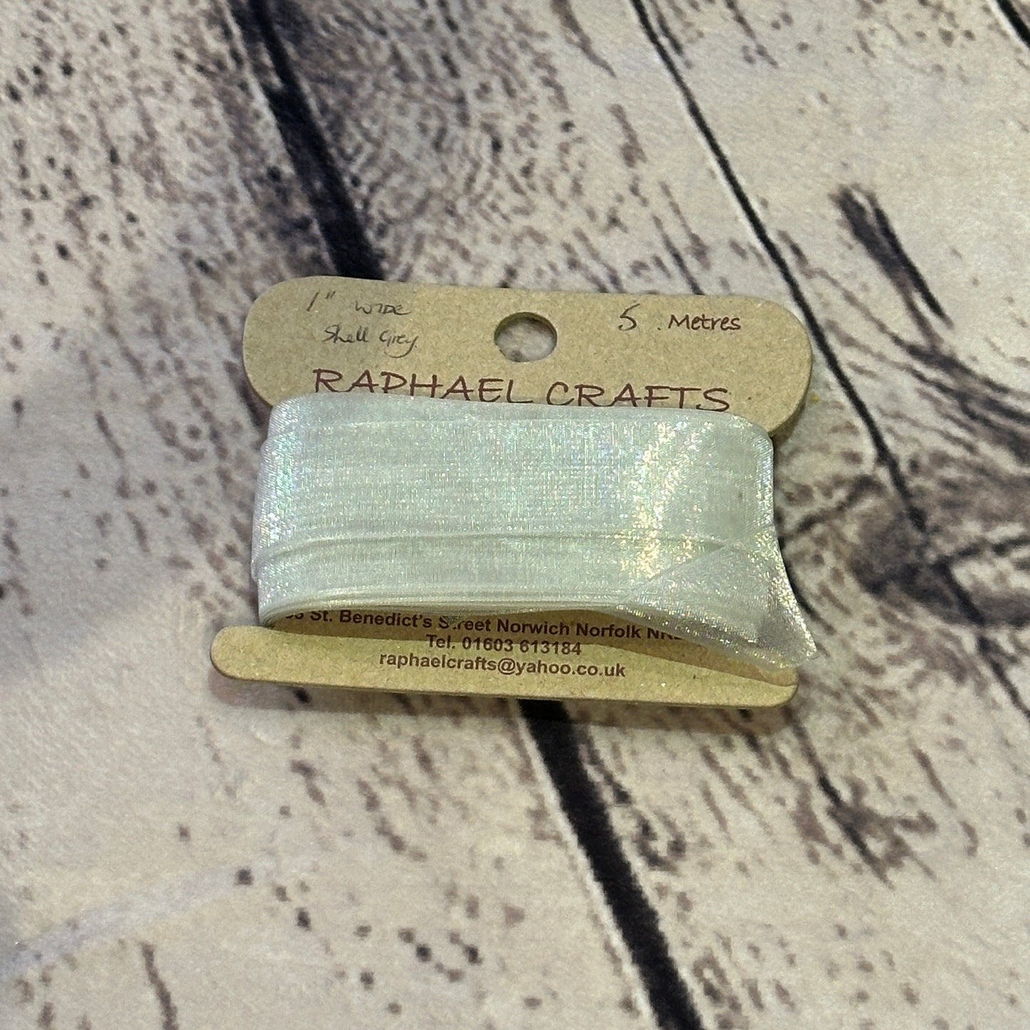 Organza Shell Grey Pattern 1 Inch Wide Ribbon 5 Meters