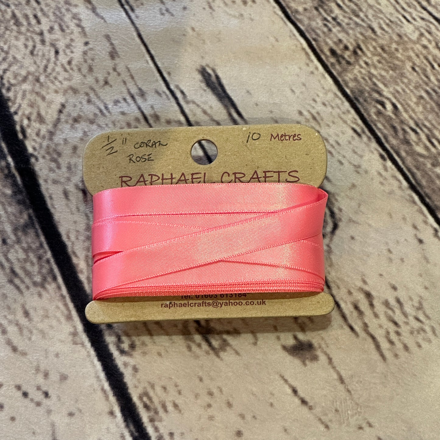 Double Faced Coral Rose Satin Pattern 1/2 Inch Wide Ribbon 10 Meters