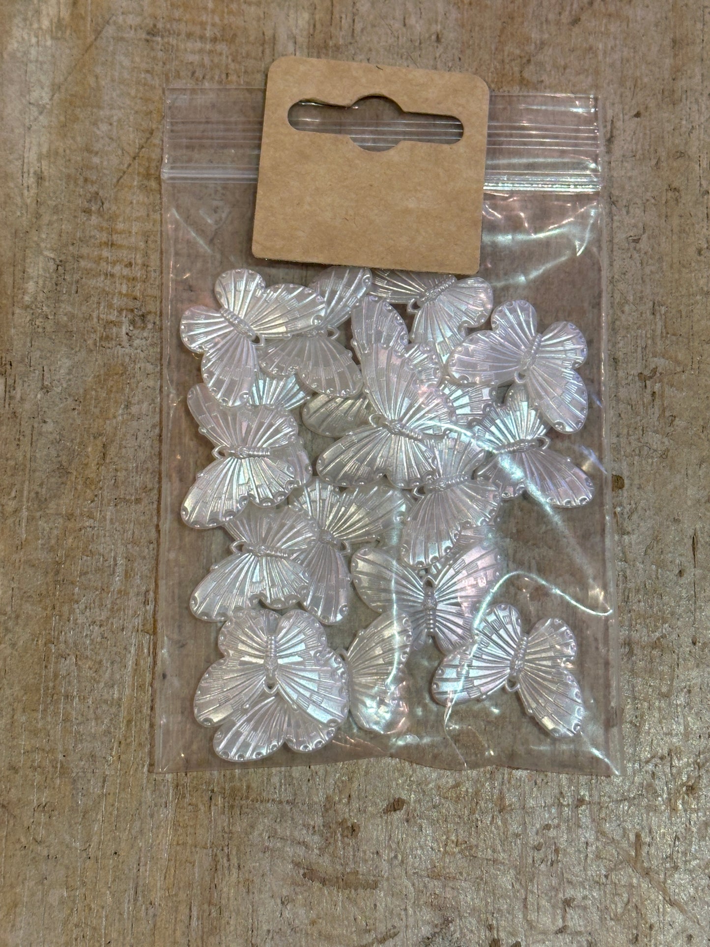 Lucite Beads White Pearly Large Butterfly Shaped Pack Of 20
