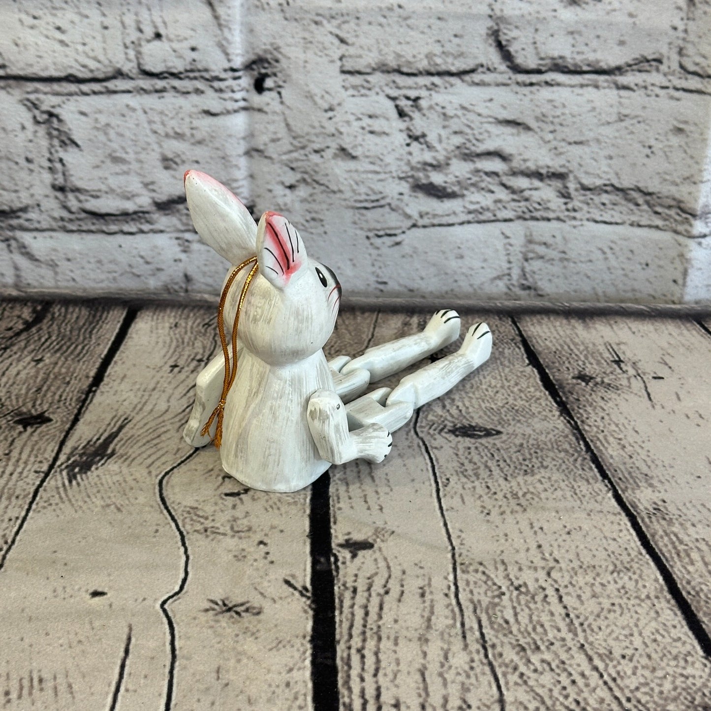10cm White Rabbit Sitting Animal, Wooden Shelf Ornament Handmade and Fairtrade