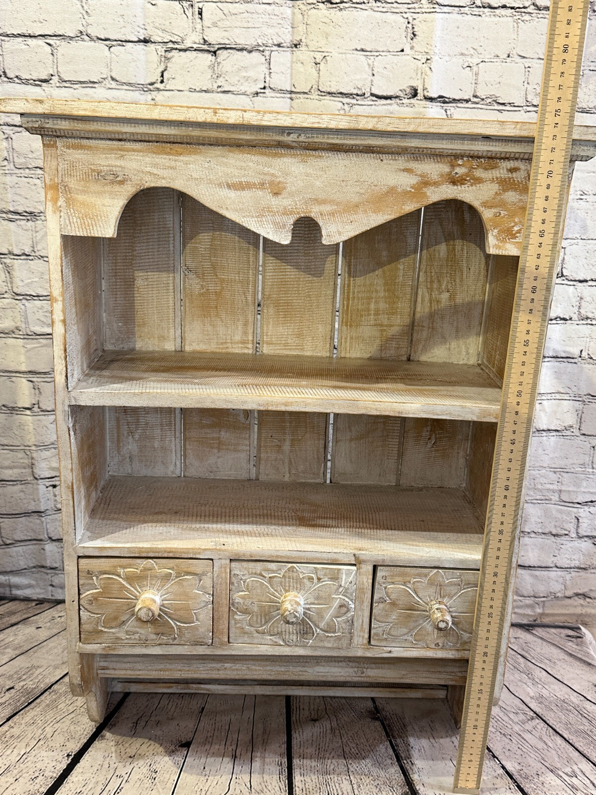 White 75cm x 50cm Wall Mounted Wooden Shabby Chic Hanging Storage Unit Cabinet