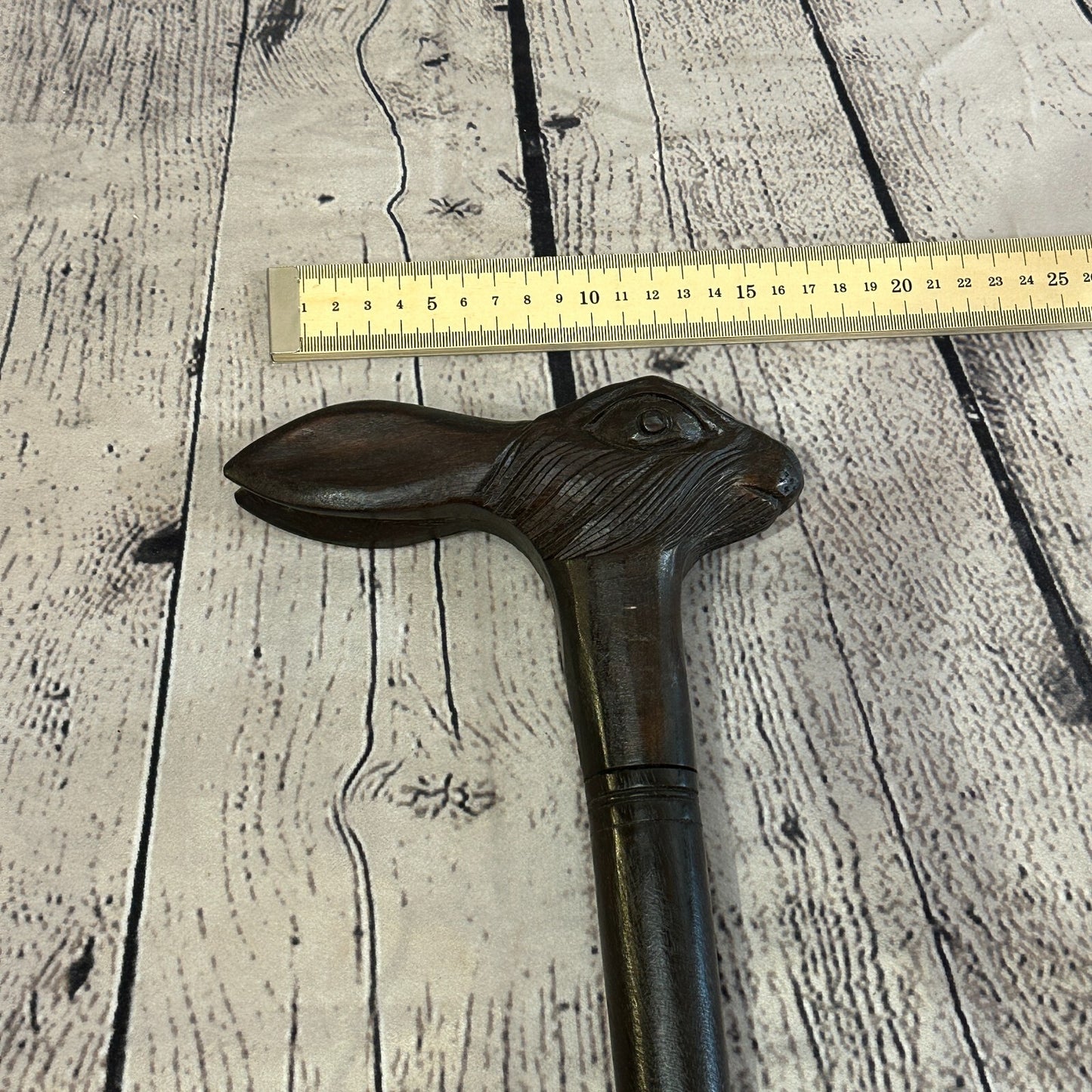 Rabbit Hare 90cm Tribal African Walking Stick Cane Hand Carved Dark Wood